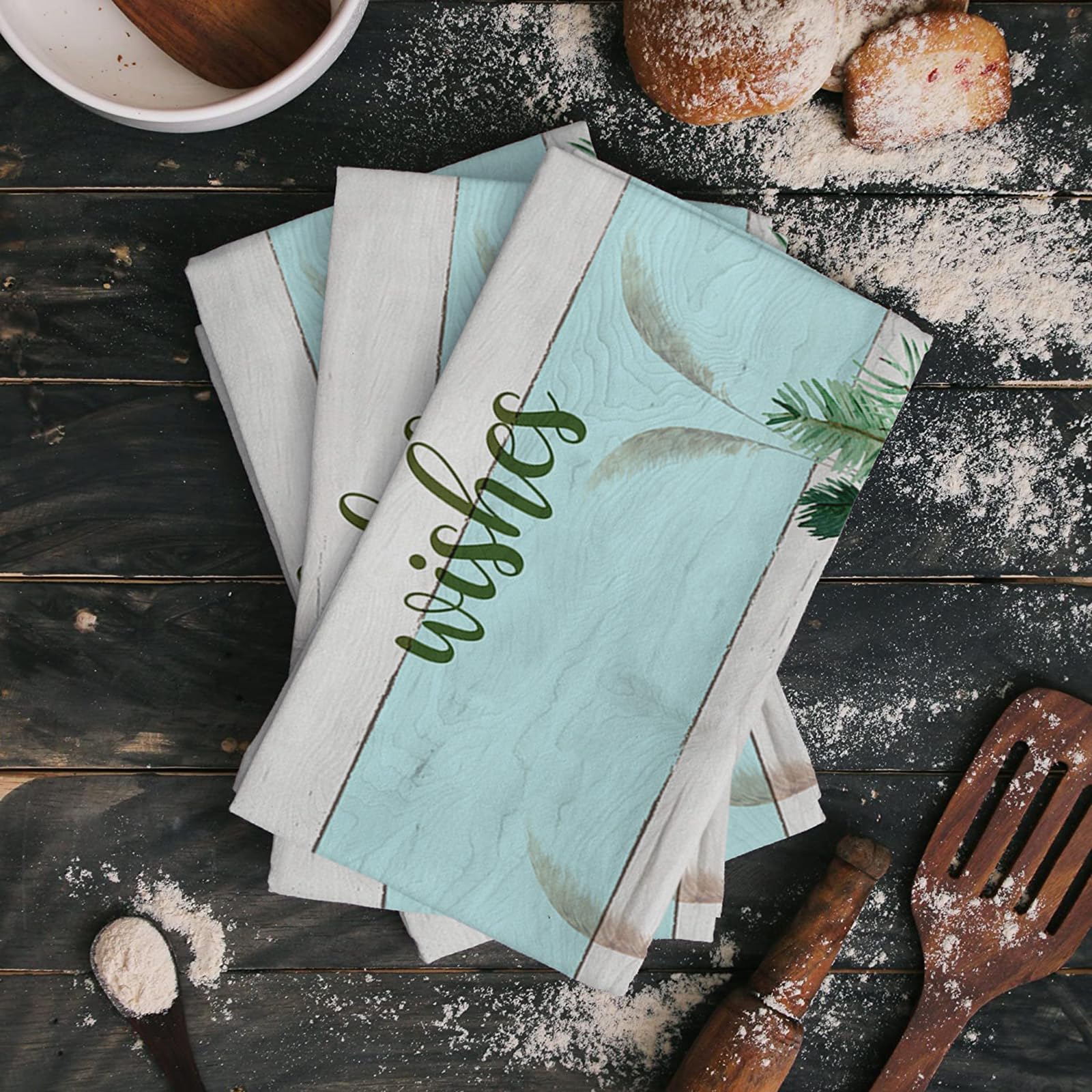 Fast Drying Microfiber Kitchen Towel Set - 18x28 Inch Coastal Christmas Dish Cloths & Tea Towels (Set of 2) | Perfect for Holiday Cooking, Bar Cleaning & Coastal-Themed Home Decor