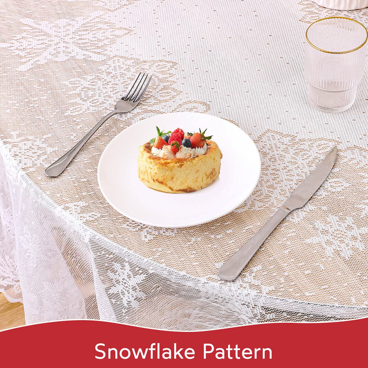 WUBODTI 70 Inch Round White Christmas Tablecloth with Snowflake Lace & Floral Embroidery - Elegant Sheer Dining Table Cover for Restaurants, Coffee Shops, Kitchen & Holiday Decor | Perfect for Christmas Parties, Family Gatherings & Festive Dining