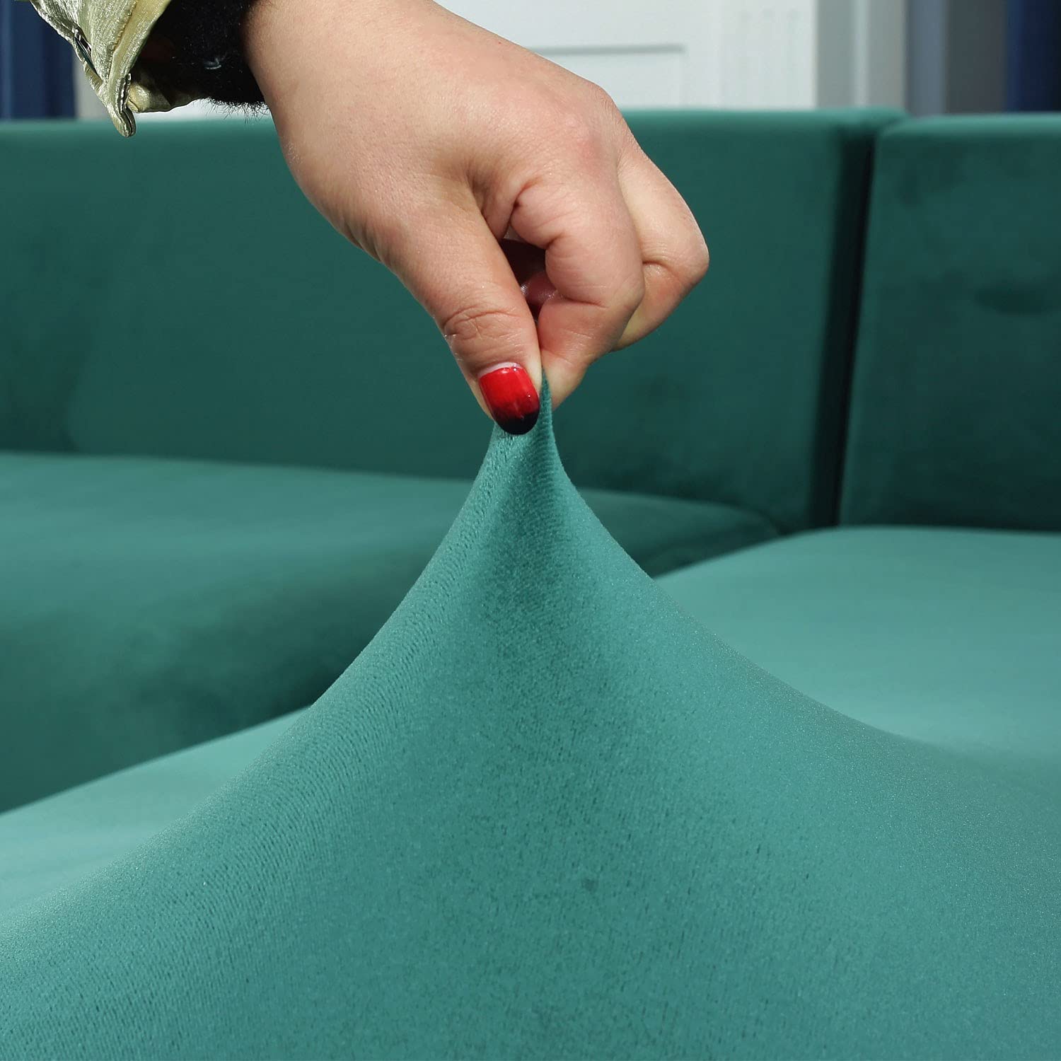 Stretch L-Shaped Sectional Sofa Slipcover - 3+4 Seat Couch Cover for Pets, Kids & Furniture Protection - Green - Perfect for Living Room, Family Room & Pet-Friendly Homes