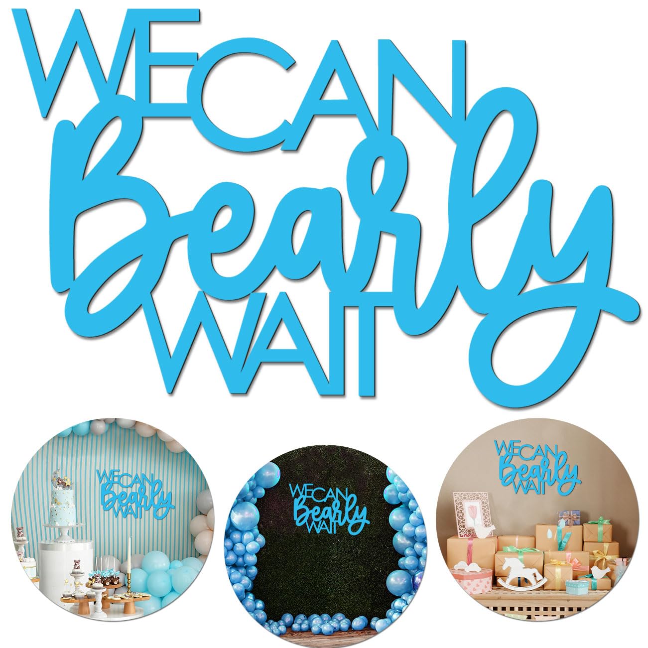 Blue 'We Can Bearly Wait' Wooden Sign - Teddy Bear Baby Shower Decor for Boys, Gender Reveal Party, Nursery Door Hanging & Photo Props - Perfect for Bear-Themed Baby Showers, Gender Reveal Parties & Nursery Decorations