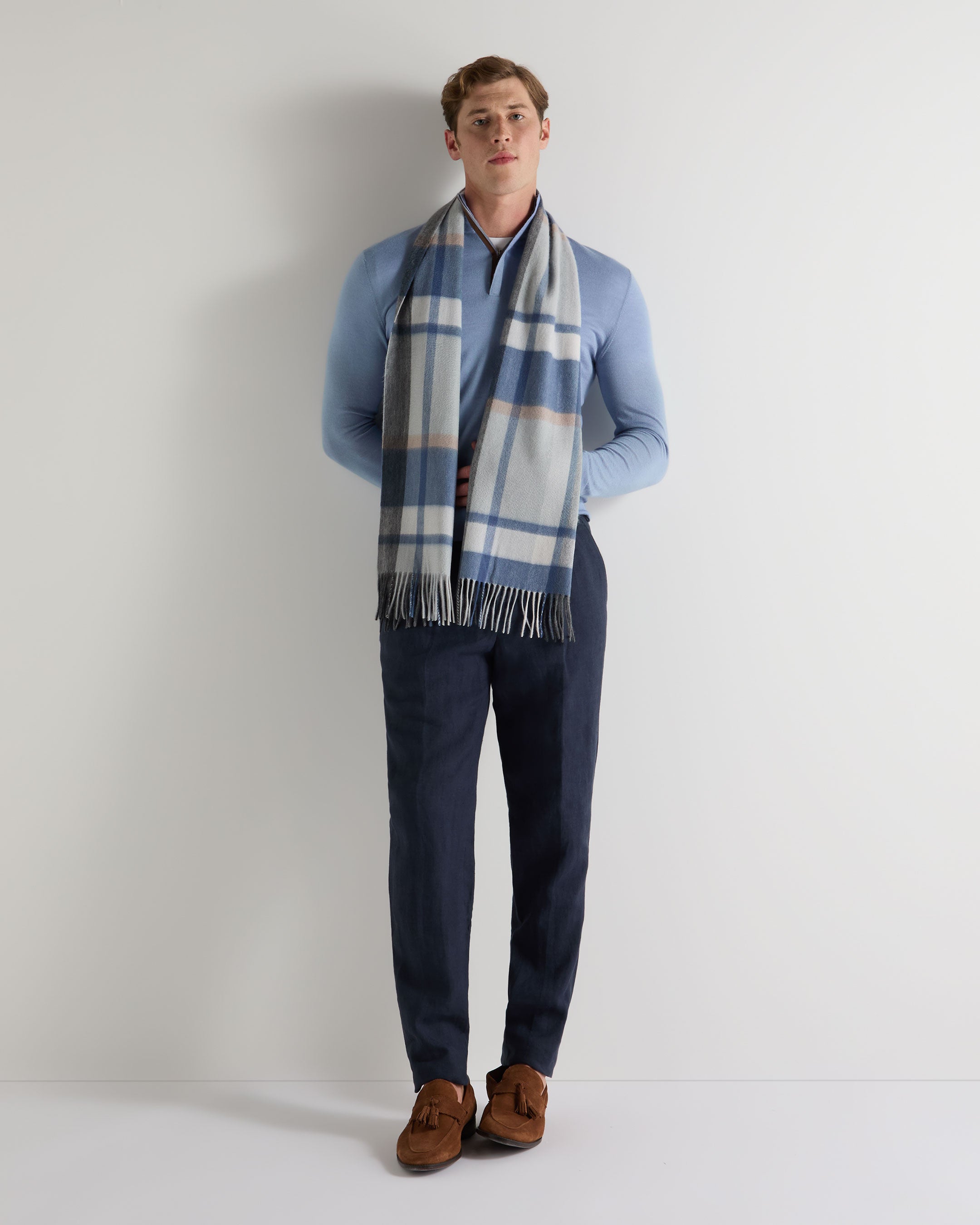 Premium Men's Cashmere Half Zip Sweater - Soft & Warm Fine Gauge Knit Pullover in Cornflower Blue | Perfect for Office, Travel & Casual Wear