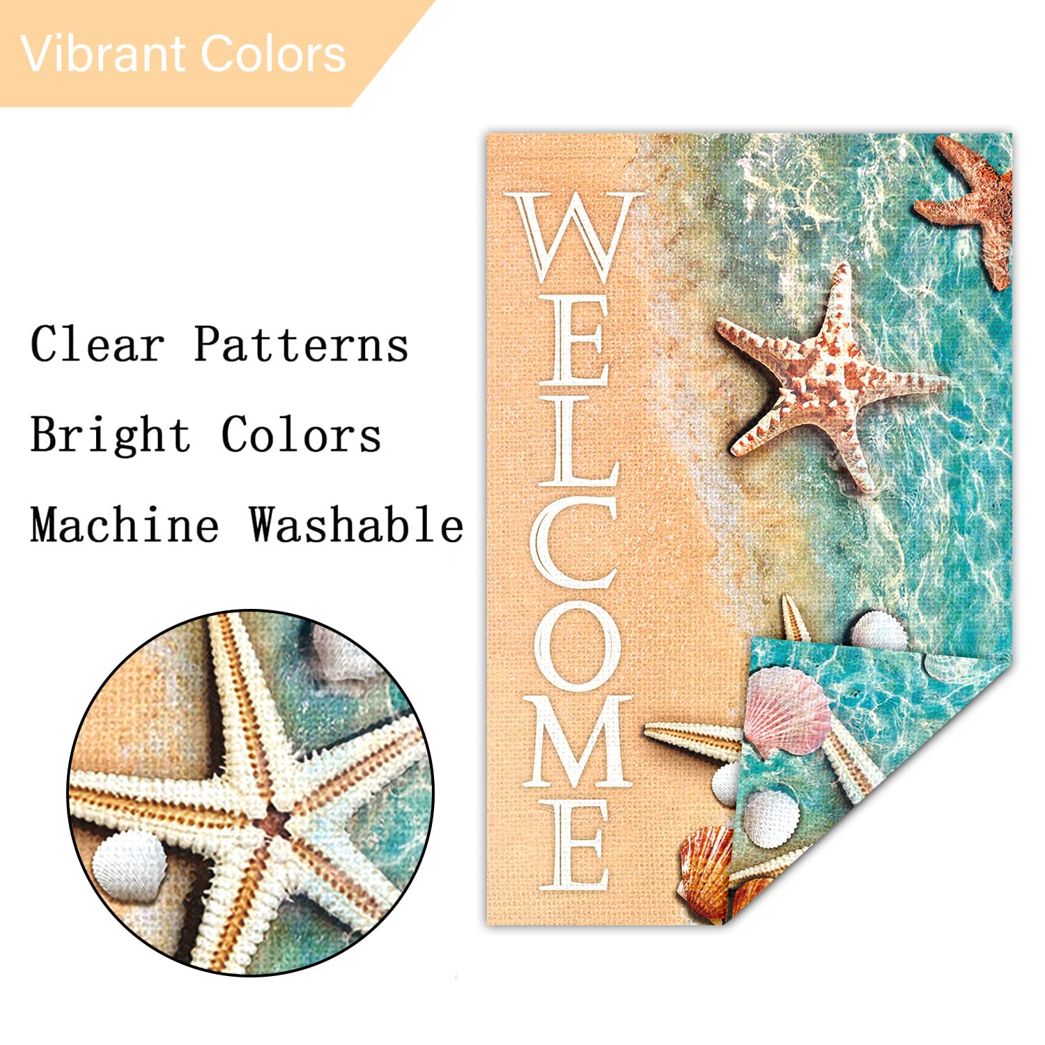 Louise Maelys Double Sided 12x18 Inch Vertical Garden Flag - Welcome Spring Summer Beach Theme with Starfish & Seashell Design, Burlap Outdoor Yard Decoration for Seasonal Patio, Porch and House Decor