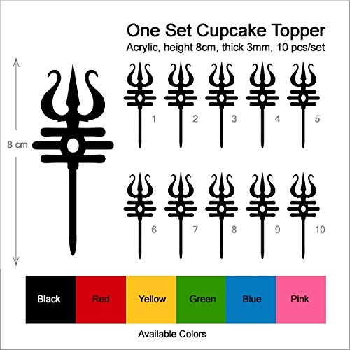 TA1083 Trishula Shiva Trident Silhouette Acrylic Cupcake Toppers - 10pcs for Wedding, Birthday Party Decorations - Perfect for Hindu Festivals, Indian Themed Events & Cake Decorating