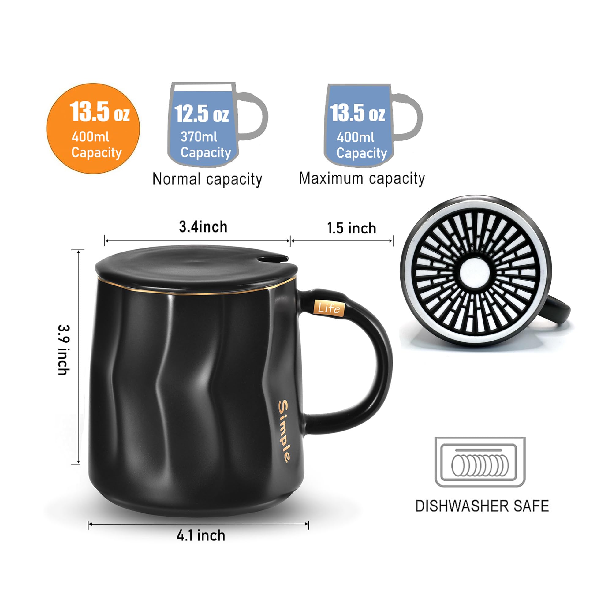 KRGMNHR Smart Coffee Mug Warmer with Auto Shut Off - 13.5oz Flat-Bottomed Tea Cup Set - Pressure-Activated Technology for Home, Office & Desk Use - Perfect for Keeping Coffee, Tea & Beverages Warm All Day - Matte Black