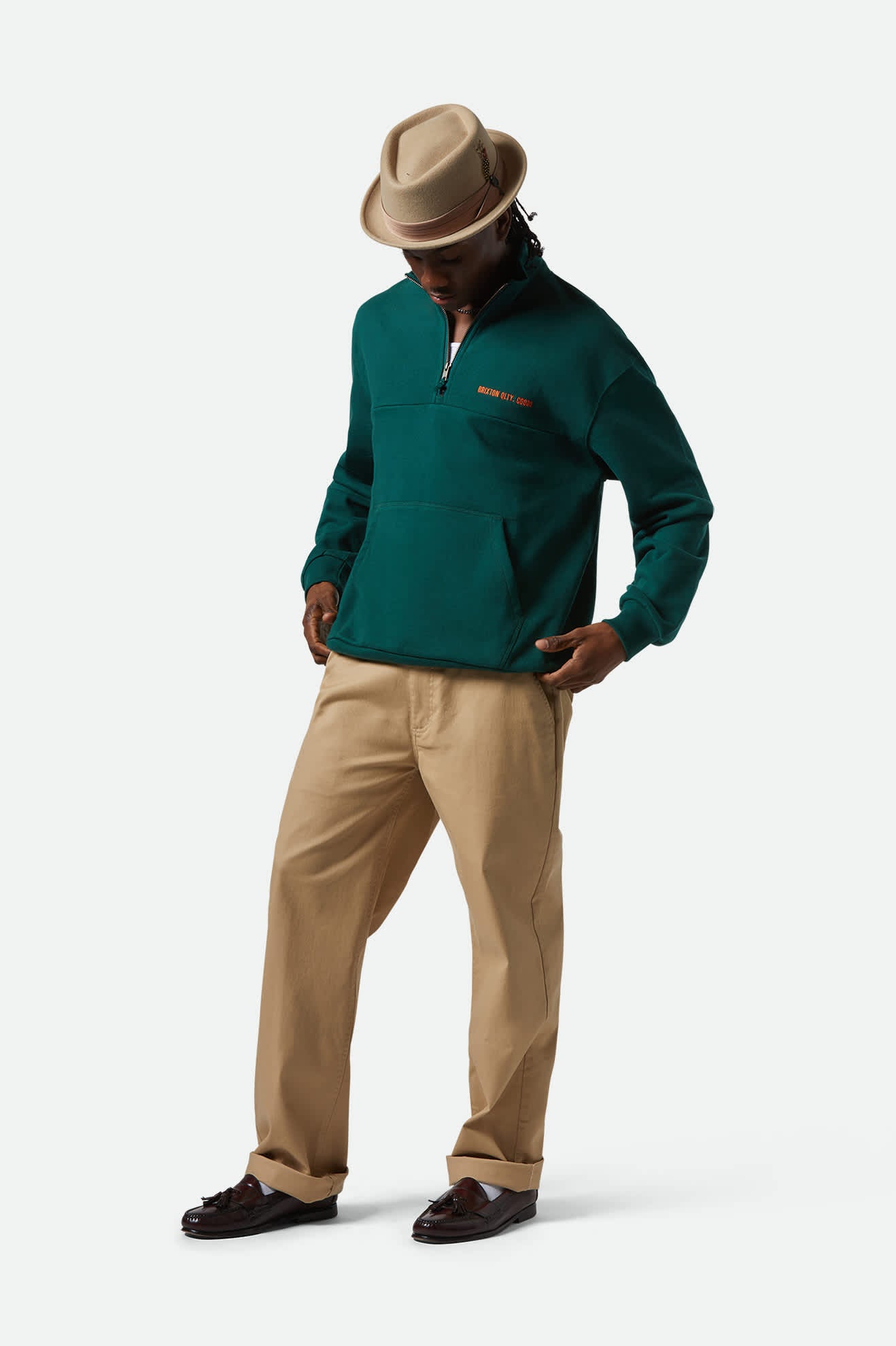 Embroidered Heavyweight Oversized Half Zip Sweatshirt - Deep Emerald Green | Cozy Pullover for Men & Women | Perfect for Fall, Winter & Outdoor Activities