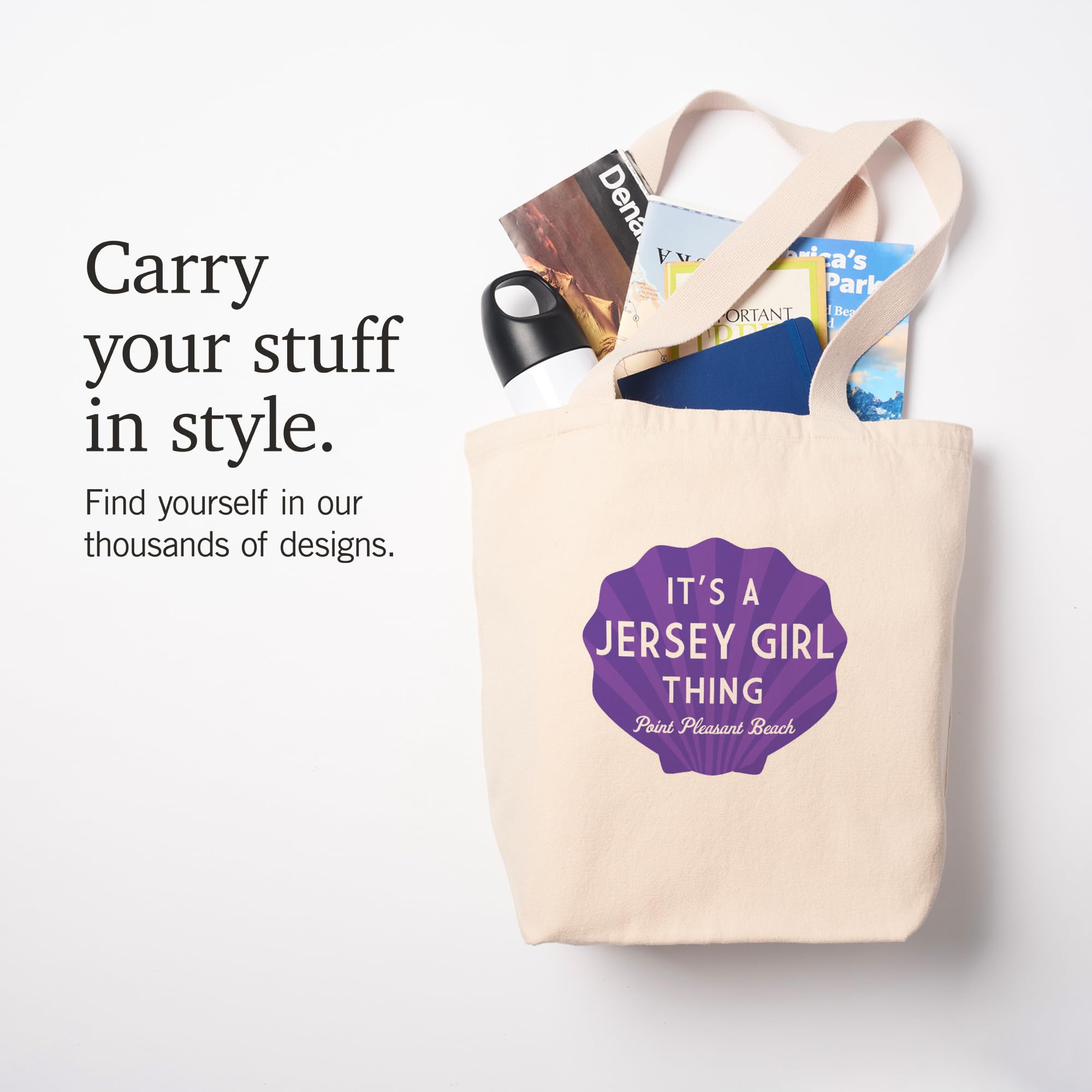 Lantern Press Point Pleasant Beach New Jersey Jersey Girl Thing Cotton Canvas Reusable Tote Bag - Perfect for Beach Trips, Grocery Shopping & Everyday Use