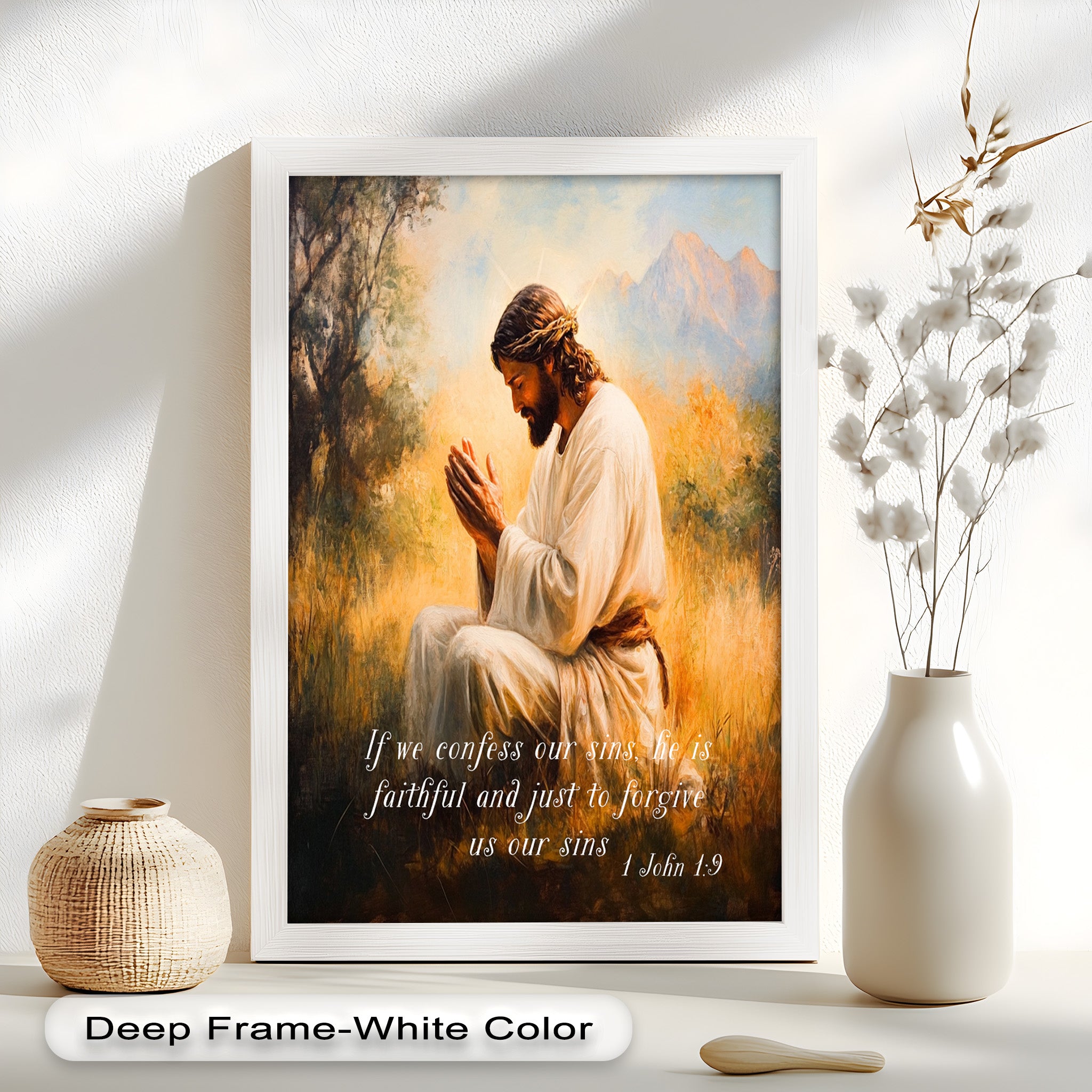 1 John 1:9 Bible Verse Oil Painting - Christian Scripture Wall Art for Home Decor, Church & Prayer Room - Divine Forgiveness Scripture Artwork