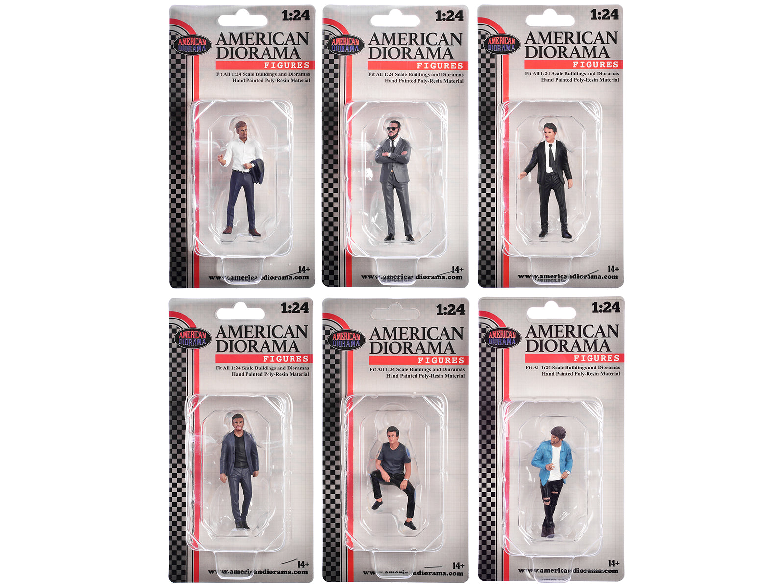 1/24 Scale Model Gentlemen's Club 6-Piece Figure Set - Highly Detailed Miniature Figures for Diorama, Model Train & Car Display Scenes by American Diorama - Perfect for Model Railroad, Car Shows & Collectors