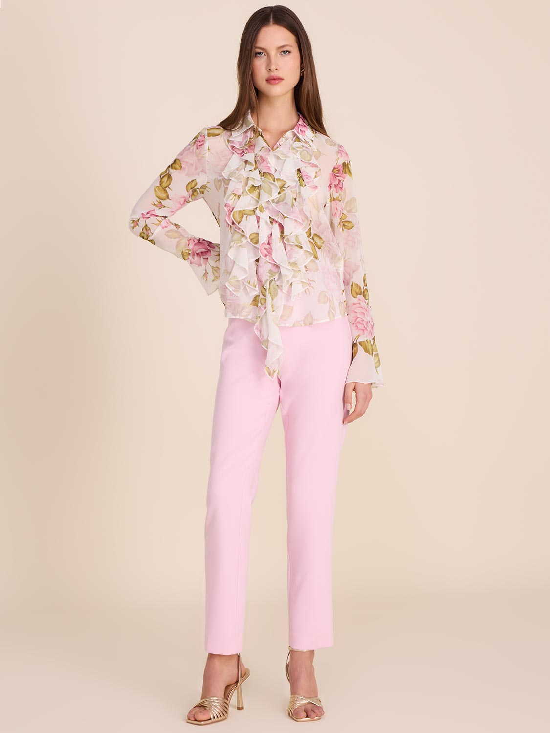 Elegant Floral Blouse with Front Ruffles - Women's Fashion Top for Spring & Summer - Perfect for Office, Date Night & Special Occasions