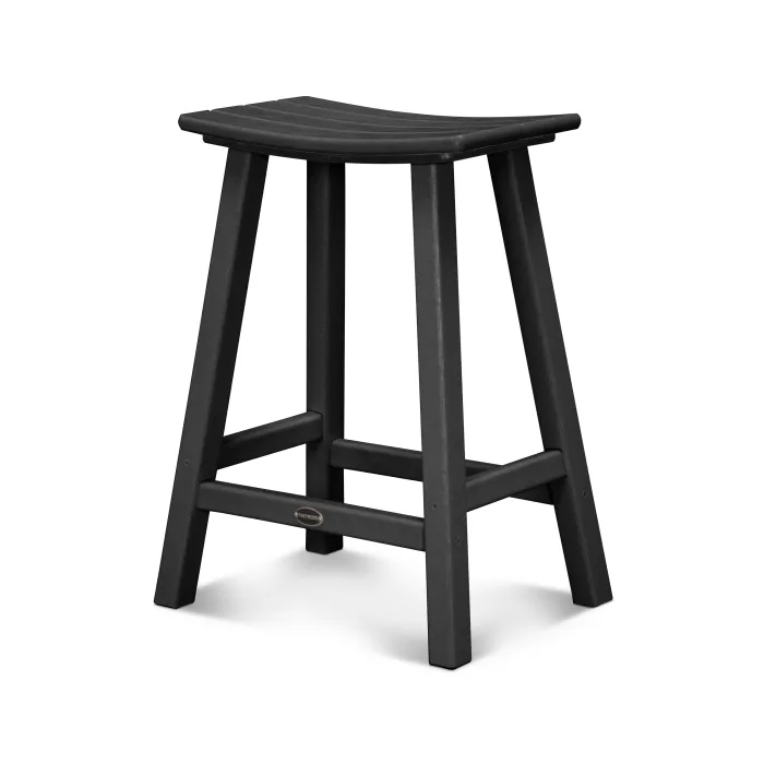 POLYWOOD Traditional 24-Inch Saddle Bar Stool - Durable Outdoor & Indoor Bar Stool for Patio, Deck, Kitchen Counter, and Home Bar Use