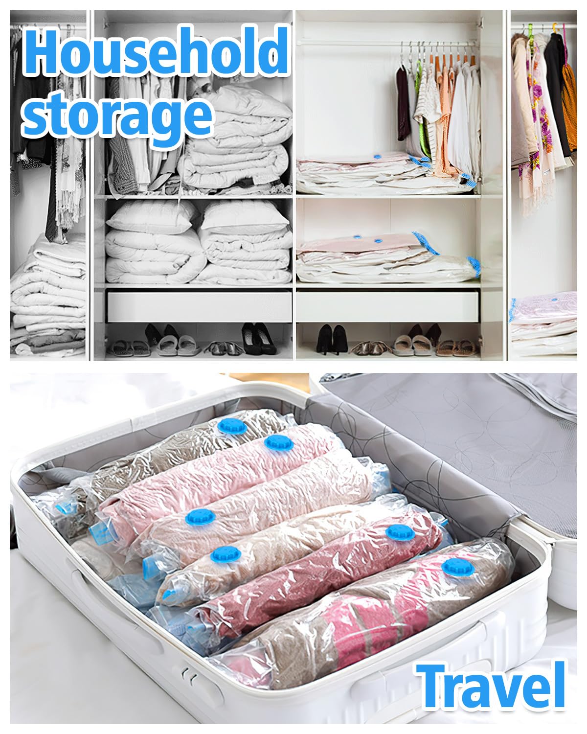 12 Pack Jumbo Vacuum Storage Bags for Clothes - Space Saving Compression Sealed Bags with Electric Pump | Perfect for Travel, Seasonal Storage & Home Organization