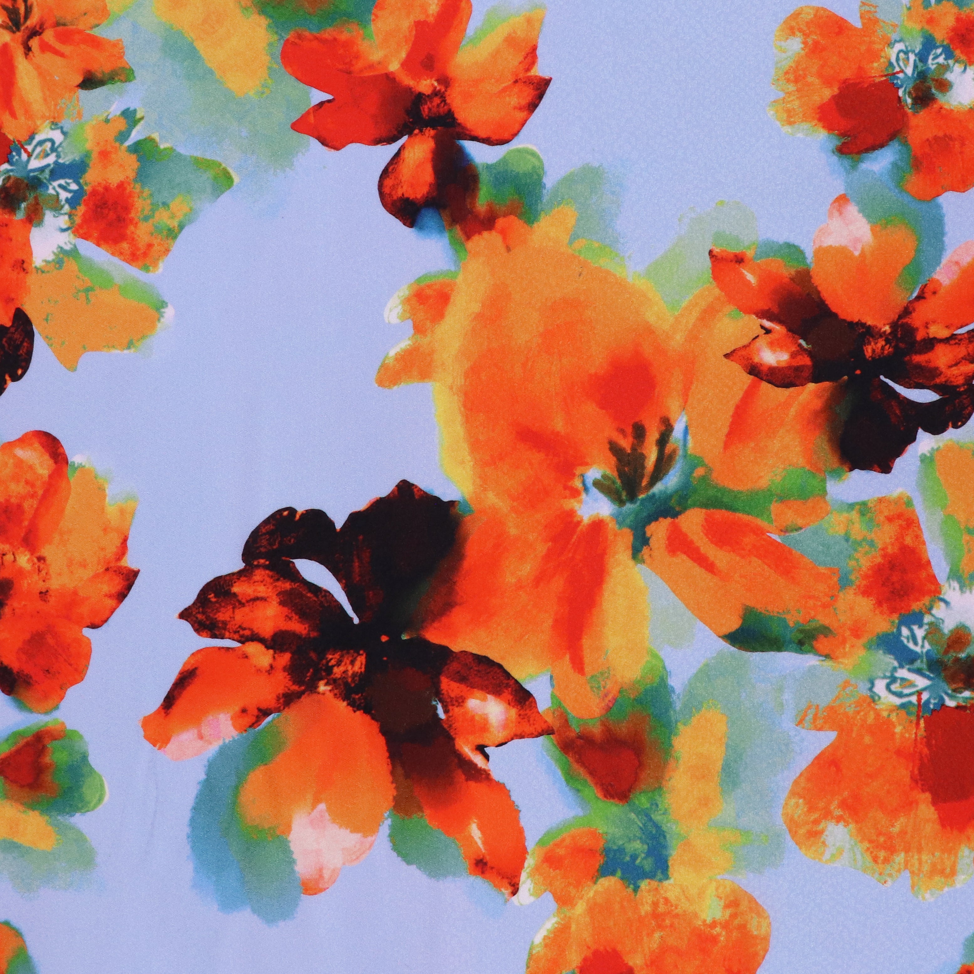 Viscose Jacquard Lawn Fabric - Orange Watercolor Floral Print - 39cm Wide - Perfect for Dresses, Skirts & DIY Sewing Projects