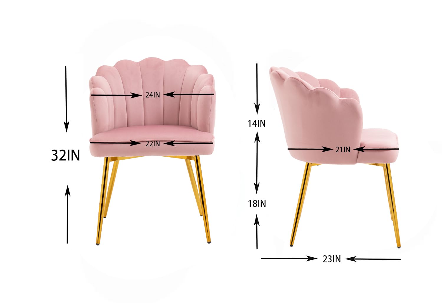 Modern Velvet Vanity Chair with Golden Metal Legs & Petal Back - Comfy Upholstered Armchair for Bedroom, Dining, Makeup Desk - Soft Pink Velvet Seat for Women & Girls (Perfect for Dressing Rooms, Boudoirs & Teen Bedrooms)