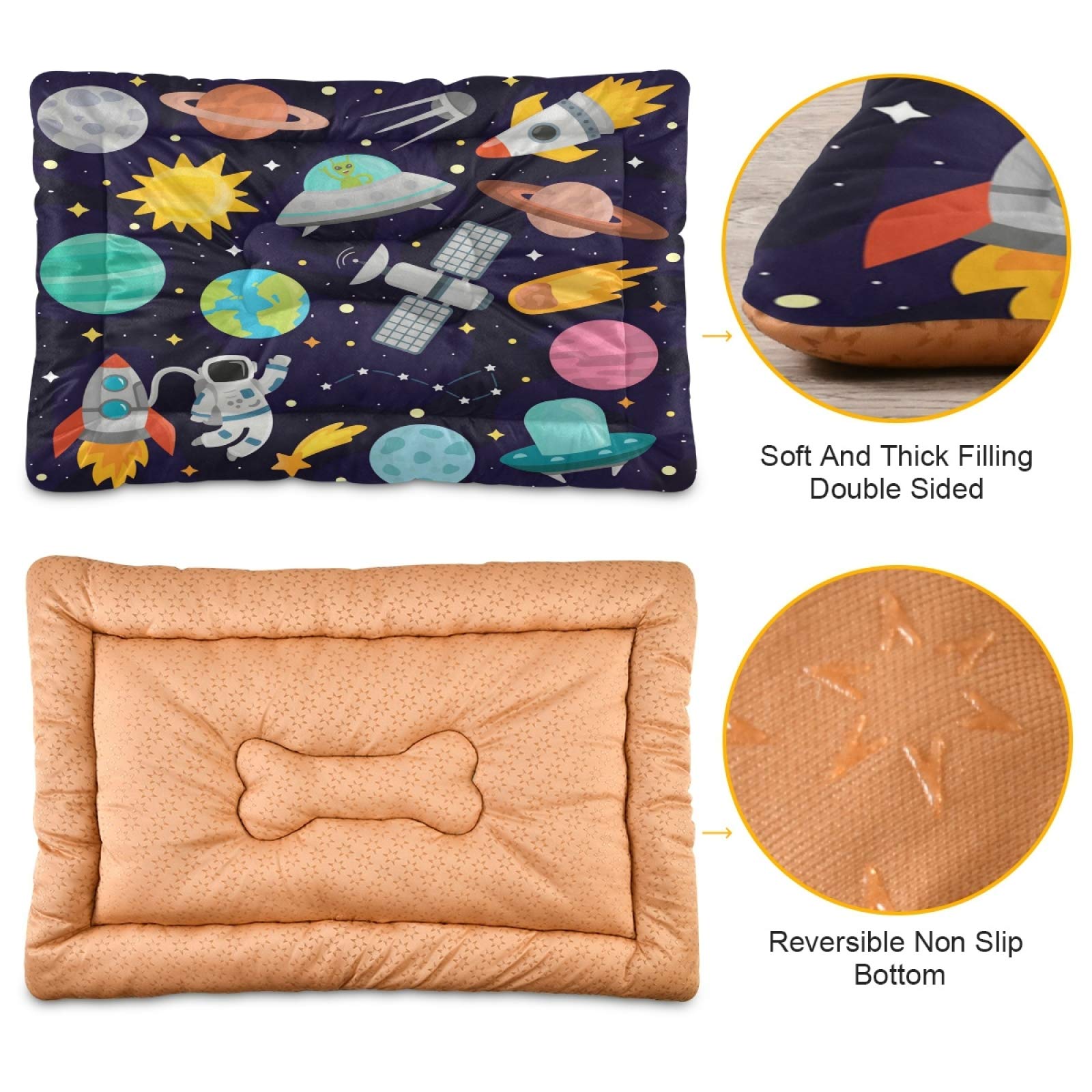 Cartoon Rocket Dog Bed for Small Medium Dogs & Cats - Ultra Soft Rectangle Pet Bed with Calming Design, 24x18 Inch - Perfect for Living Room, Bedroom & Pet Travel