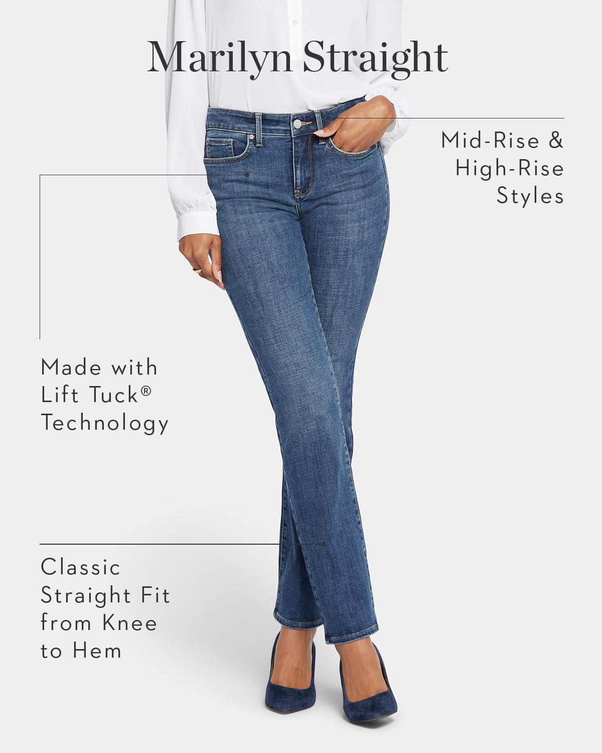 NYDJ Women's Marilyn Straight Leg Denim Jeans - Comfortable Stretch Jeans for Everyday Wear, Work & Casual Outings