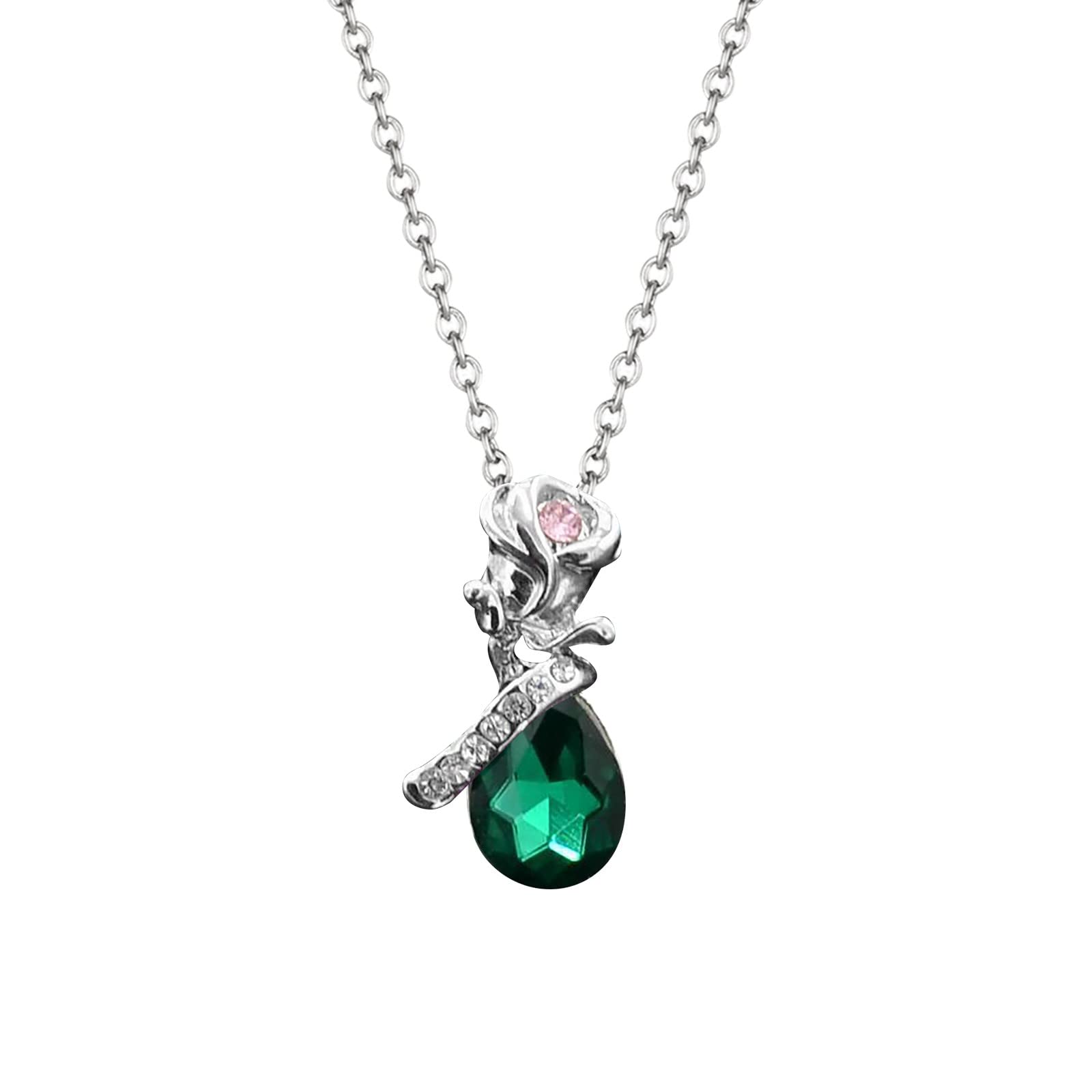 Elegant Rose Pendant Necklace for Women - Drop Water Ornament Alloy Jewelry - Perfect for Valentine's Day, Anniversary Gifts & Special Occasions