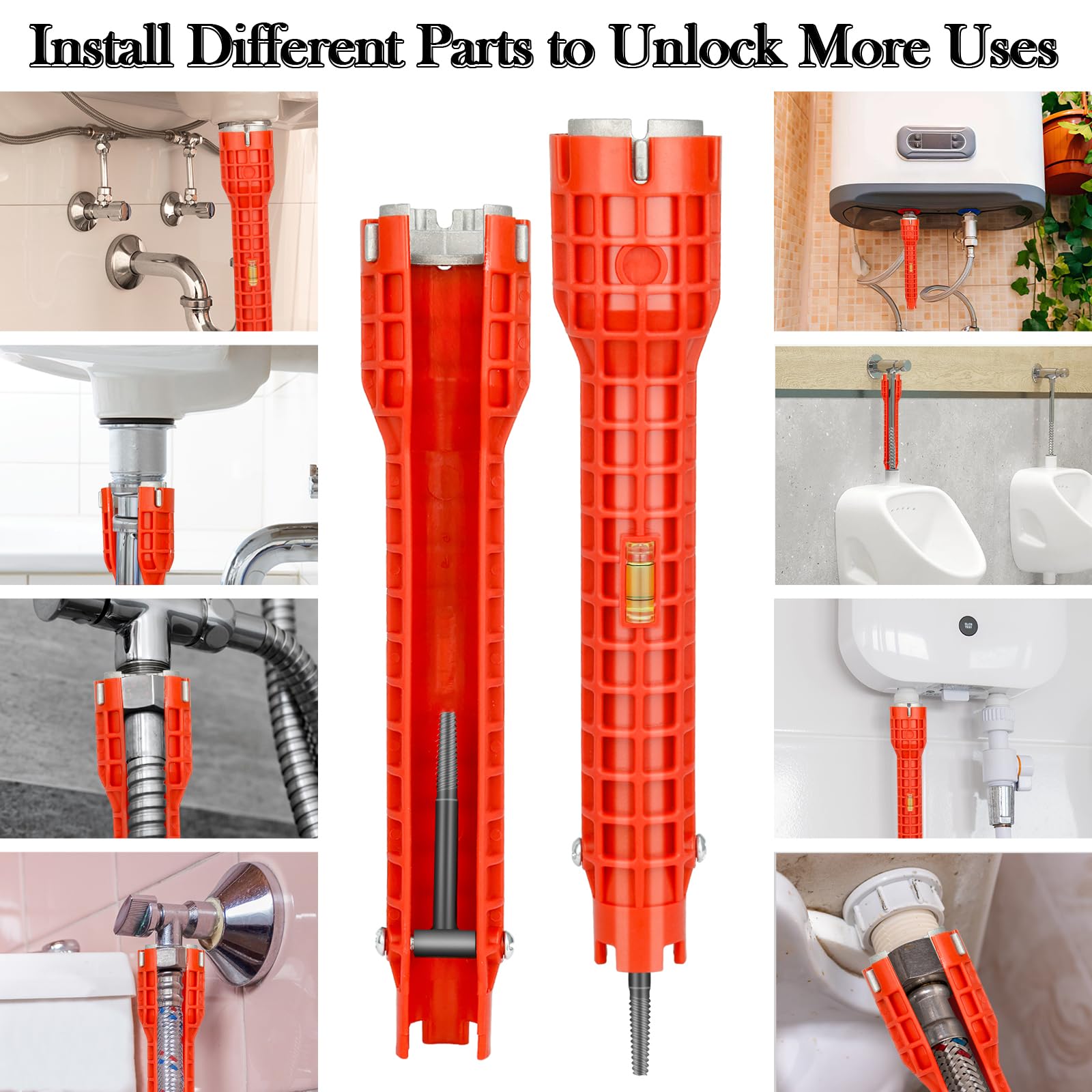 14-in-1 Multi-Functional Plumbing Wrench Tool for Faucet & Sink Installation - Basin Wrench, Pipe & Tub Drain Removal Nut Wrench (One Way) - Perfect for DIY Home Repairs, Professional Plumbing & Bathroom Renovations