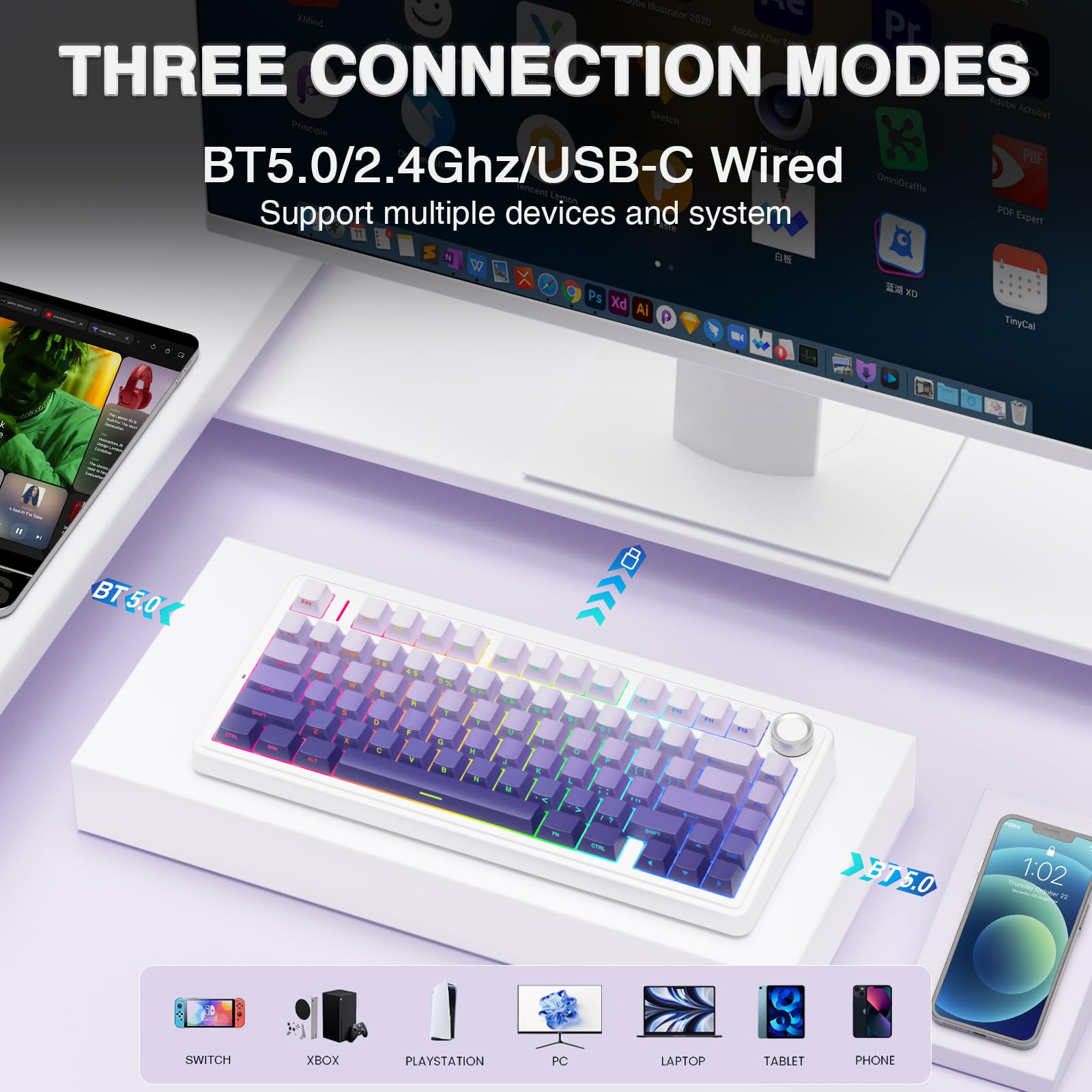 AULA F75 Wireless Mechanical Keyboard - RGB Gaming, Hot Swappable for PC/Mac