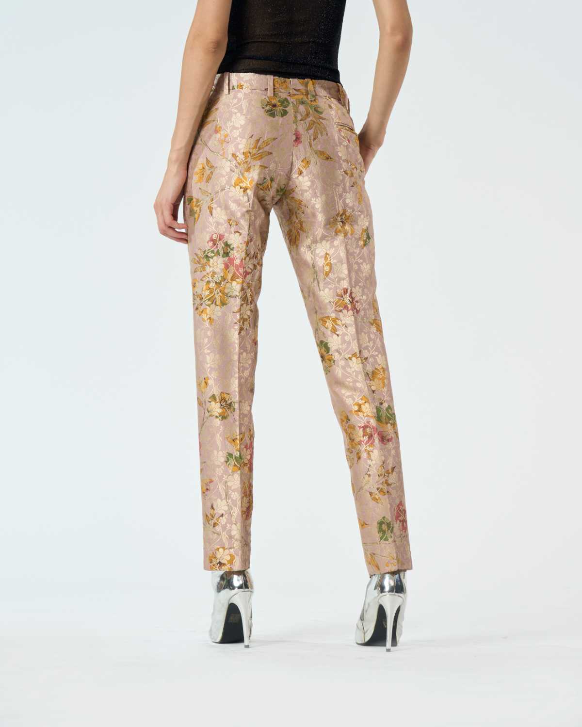 Elegant Champagne Pink Silk Brocade Classic Trousers for Women - Perfect for Weddings, Parties & Formal Occasions
