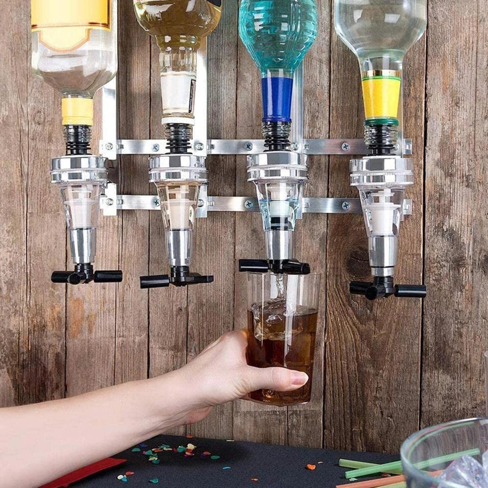 6-Bottle Rotating Liquor Dispenser with Shot Glass Holder - 360° Swivel Bar Organizer for Whiskey, Vodka & Tequila - Perfect for Home Bars, Parties & Restaurants