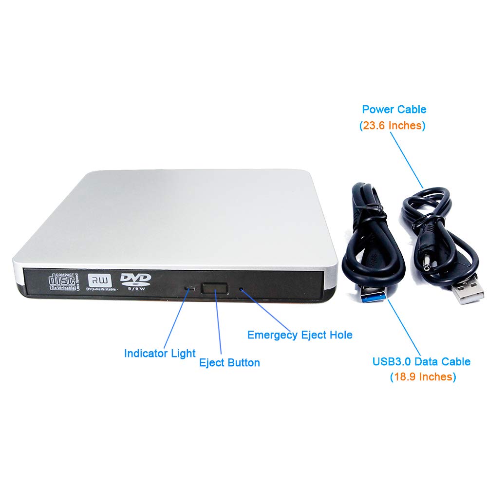 USB 3.0 External DVD CD Burner Drive - Portable Optical Drive for HP Envy Spectre X360 Laptops - Compatible with 360X/360/15/13/15t/13t Models (2018-2019) - 8X DVD±RW & 24X CD-R Recorder - Perfect for Home Office, Travel & Media Backup