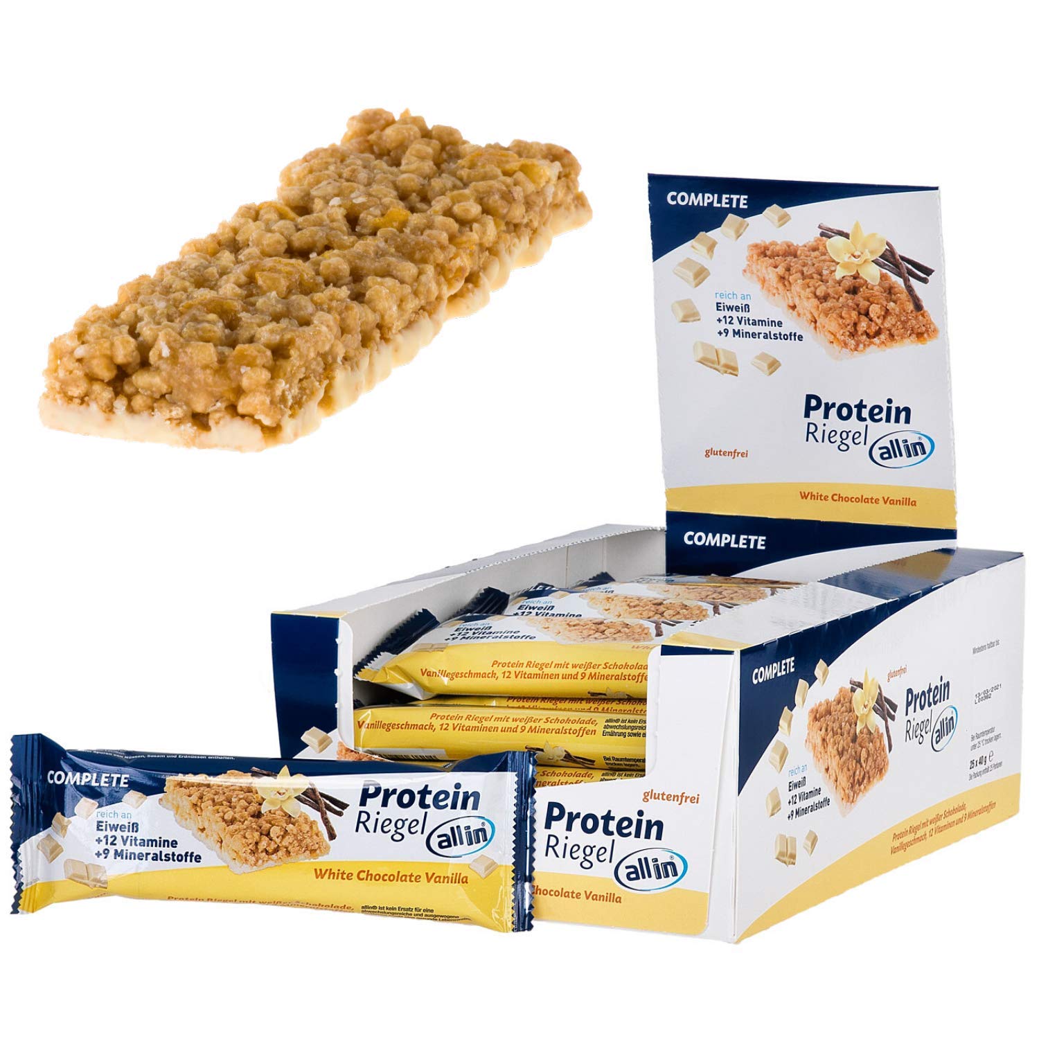 All in® COMPLETE Protein Bar White Chocolate & Vanilla 25-Pack (40g Each) - High Protein Snack with White Chocolate & Vanilla | Meal Replacement Bar for Fitness, Weight Loss & On-the-Go Nutrition | Perfect for Gym, Work & Healthy Lifestyle