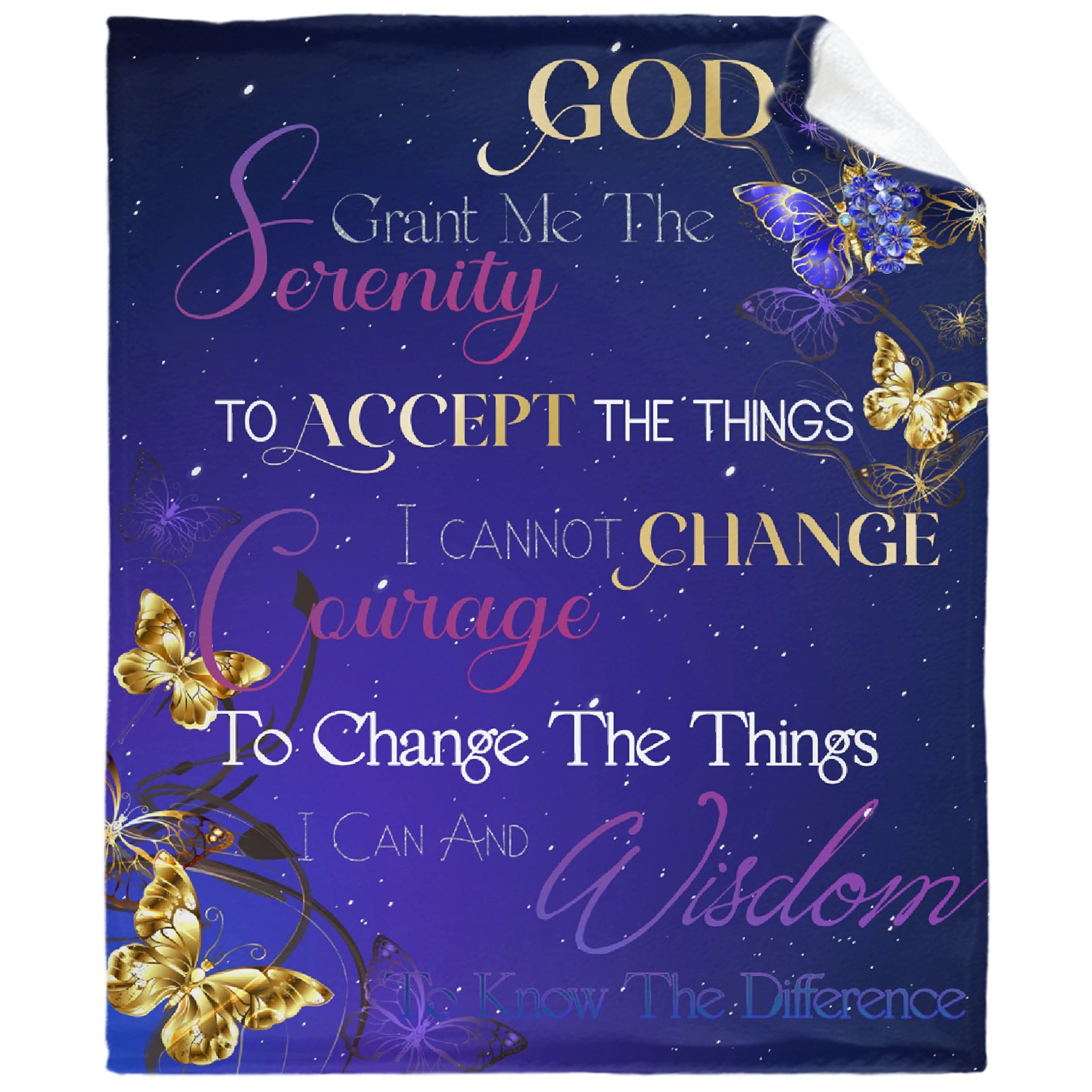 Purple Butterfly Serenity Prayer Flannel Throw Blanket - 120