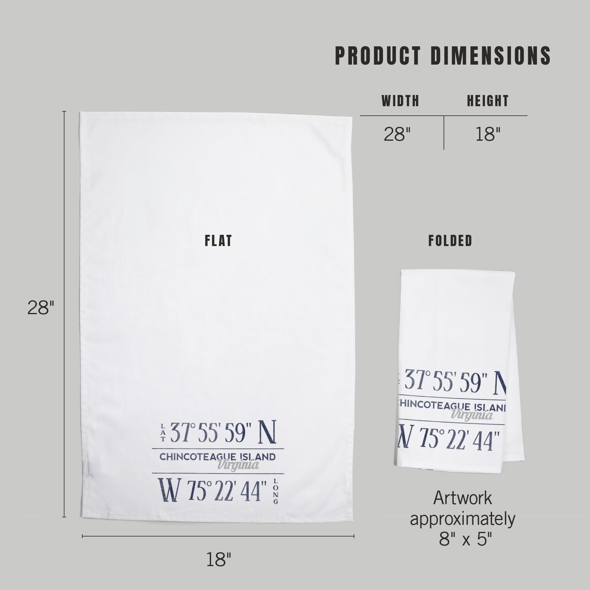 Lantern Press Chincoteague Island Virginia Coordinates 100% Cotton Tea Towel - Decorative Kitchen Hand Towel for Home Decor & Coastal Themed Spaces