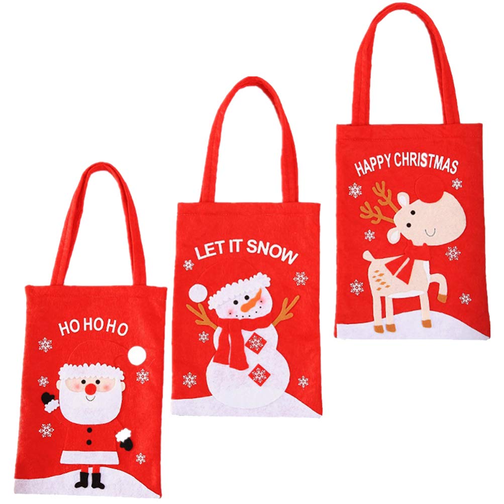 3-Pack Christmas Gift Bags - Reusable Holiday Tote Bags for Xmas Party, Candy & Cookie Wrapping (Santa, Reindeer, Snowman Designs) - Perfect for Christmas Gifts, Office Parties & Festive Home Decor
