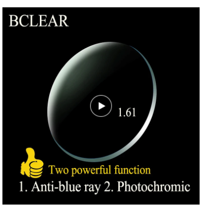 BCLEAR 1.61 Index Aspheric Photochromic Anti-Blue Light Myopia Lenses (Brown) - Clear Vision for Indoor & Outdoor Activities, Computer Use, and UV Protection