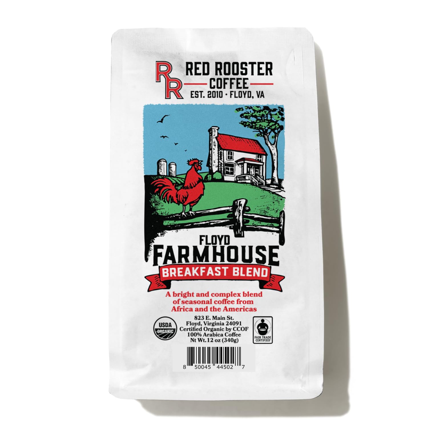 Organic Red Rooster Coffee Roaster - Farmhouse Breakfast Blend Whole Bean Coffee, 5 Pound Bag | Perfect for Home Brewing, Office Use & Gifts