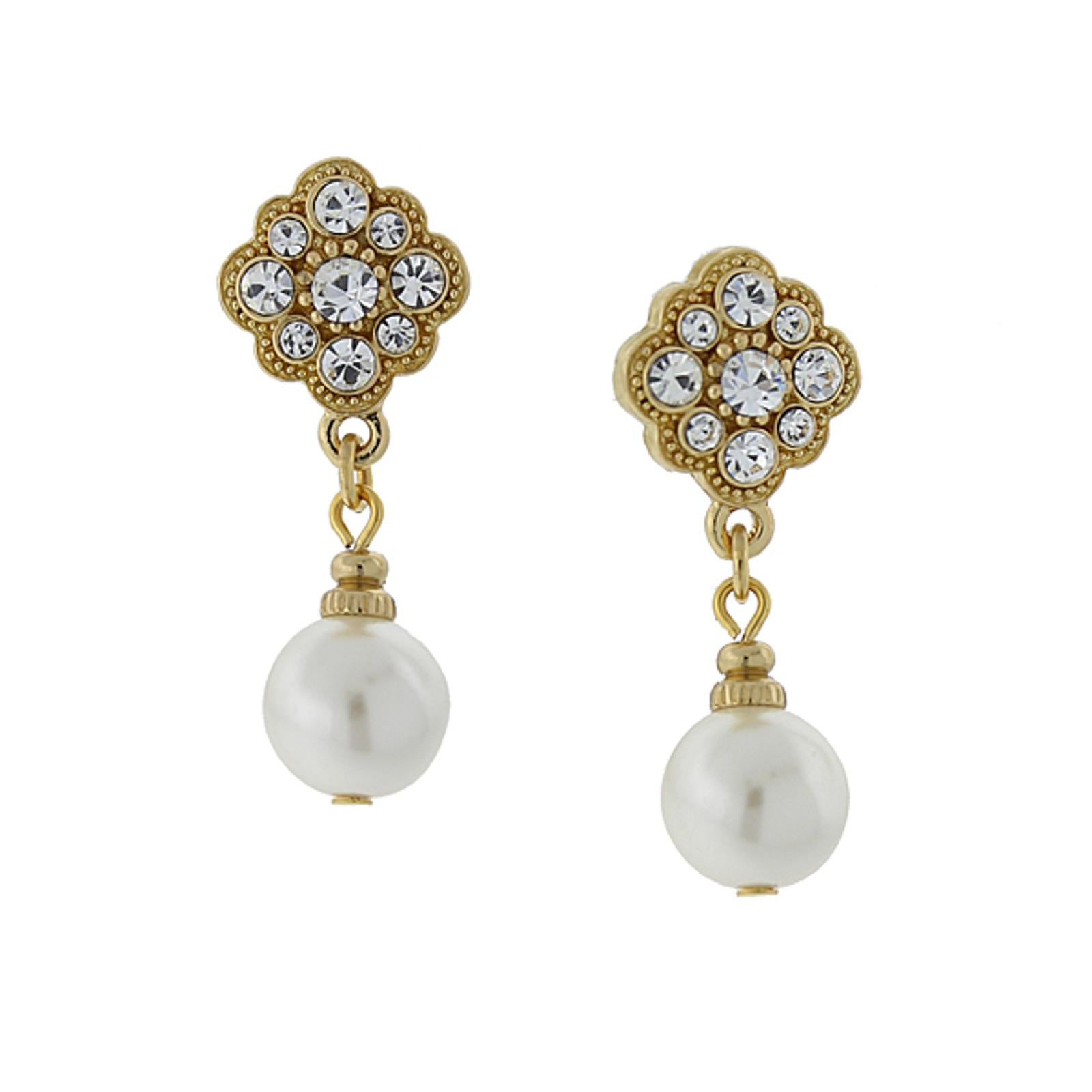 1928 Bridal Faux Pearl & Crystal Drop Earrings - Vintage Style Wedding Jewelry for Brides, Bridesmaids & Formal Occasions