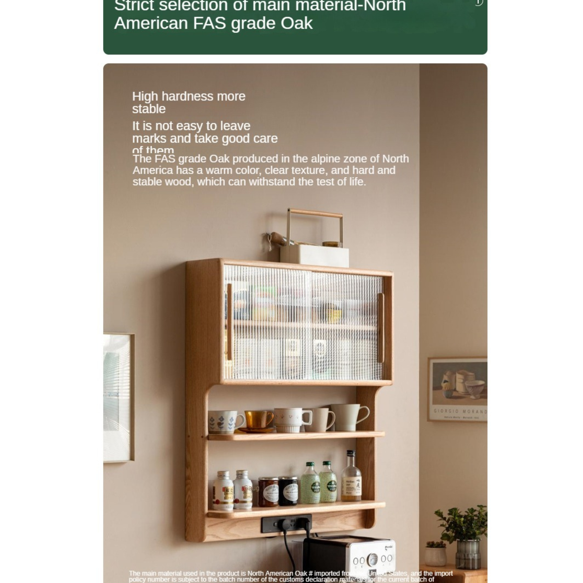Solid Oak & Cherry Wood Wall Mounted Suspended Cabinet - Rustic Floating Shelf for Kitchen, Bathroom, Living Room Storage & Decor
