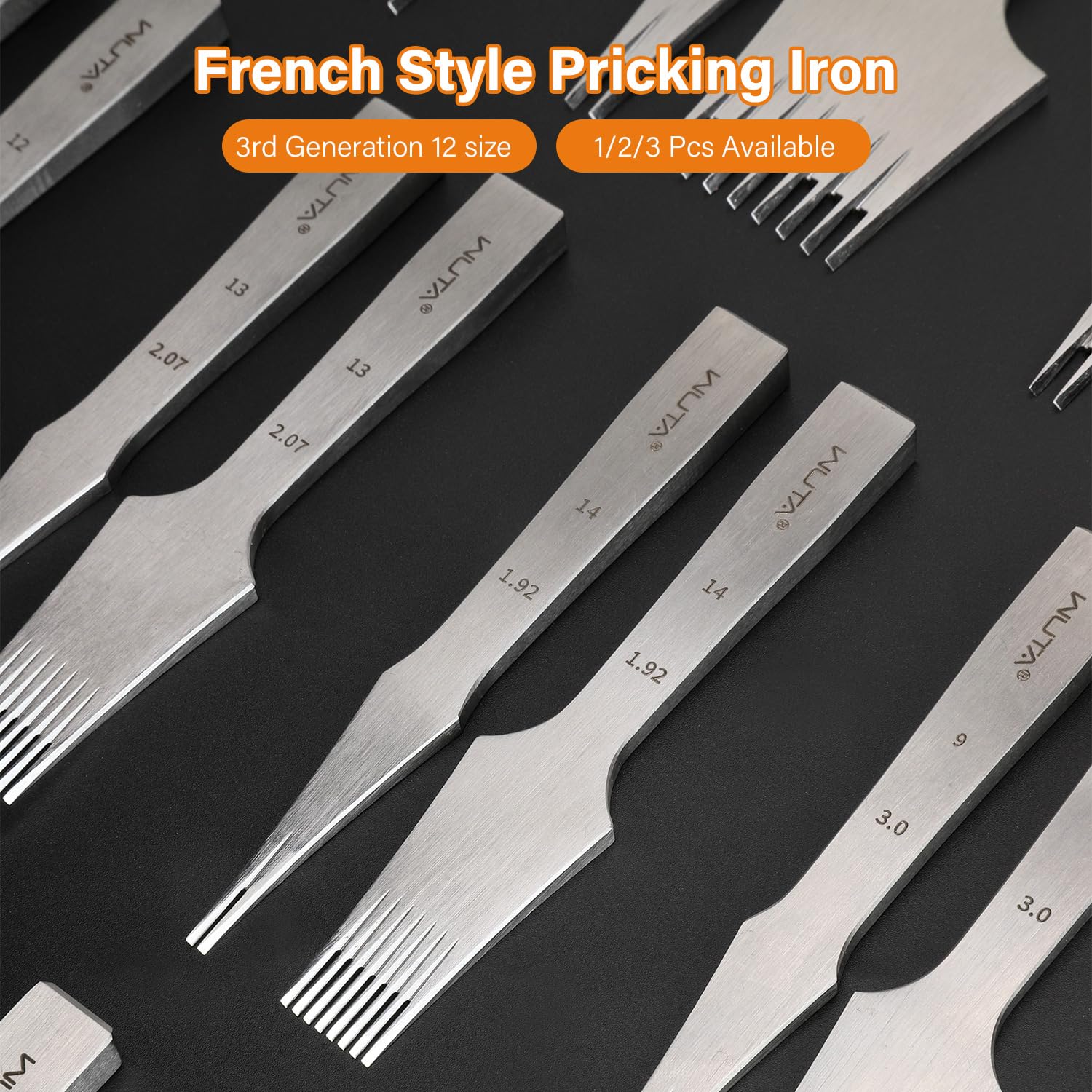 Premium WUTA Leather Chisel - All-Polished Die-Steel French Style Pricking Iron (3.85mm, 8 Teeth) - Sharp Leather Punching Tool for Leathercraft, DIY Projects & Shoe/Bag Repair - Perfect for Saddlery, Bookbinding & Handmade Leather Goods