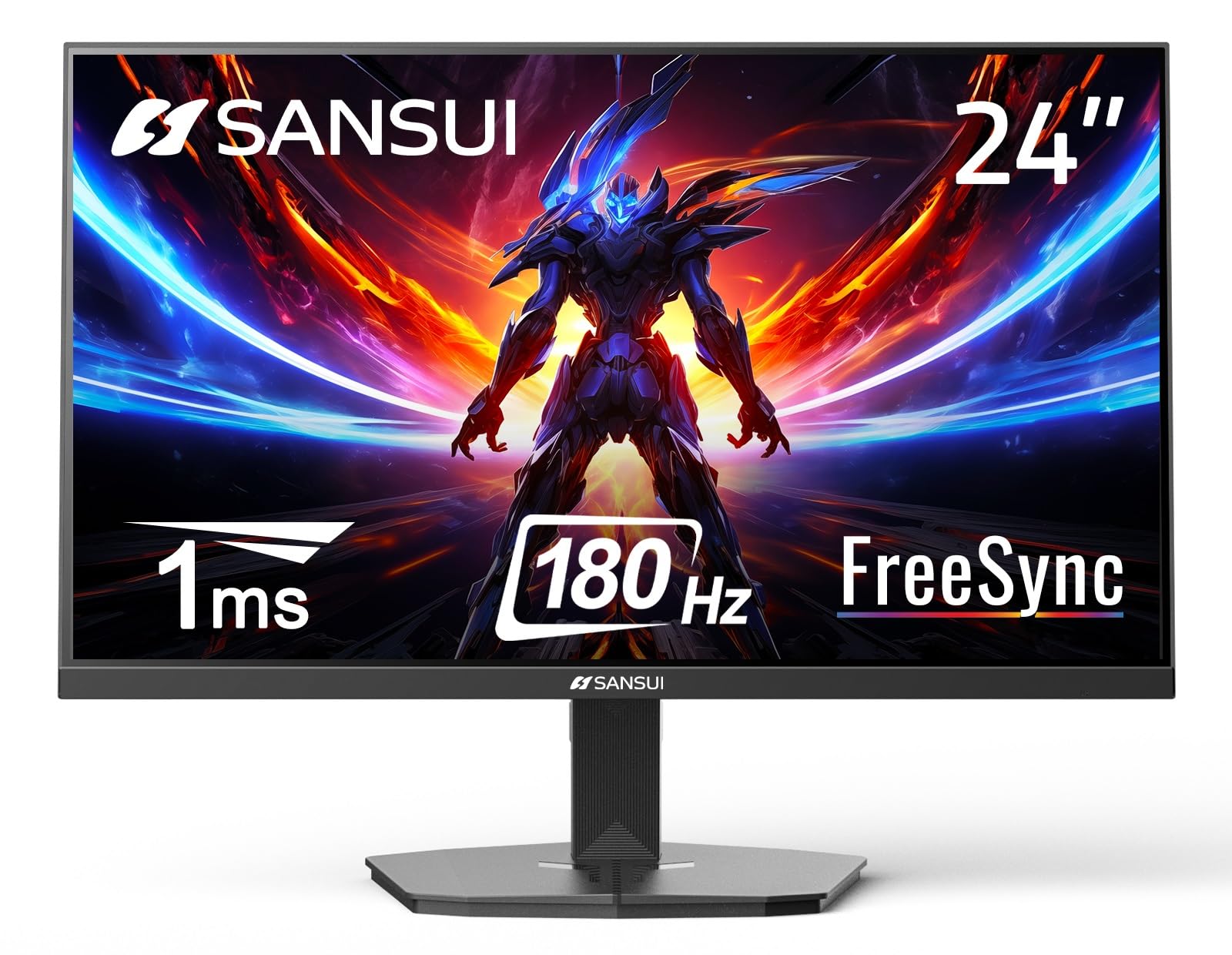SANSUI 24 Inch Gaming Monitor 180Hz 1ms Response Time, AMD FreeSync, HDR, 110% sRGB, FHD 1080P, HDMI & DP Ports, Eye Care, Frameless Design, VESA Mount - Perfect for Esports, PC Gaming & Home Office Setup (Includes HDMI Cable)