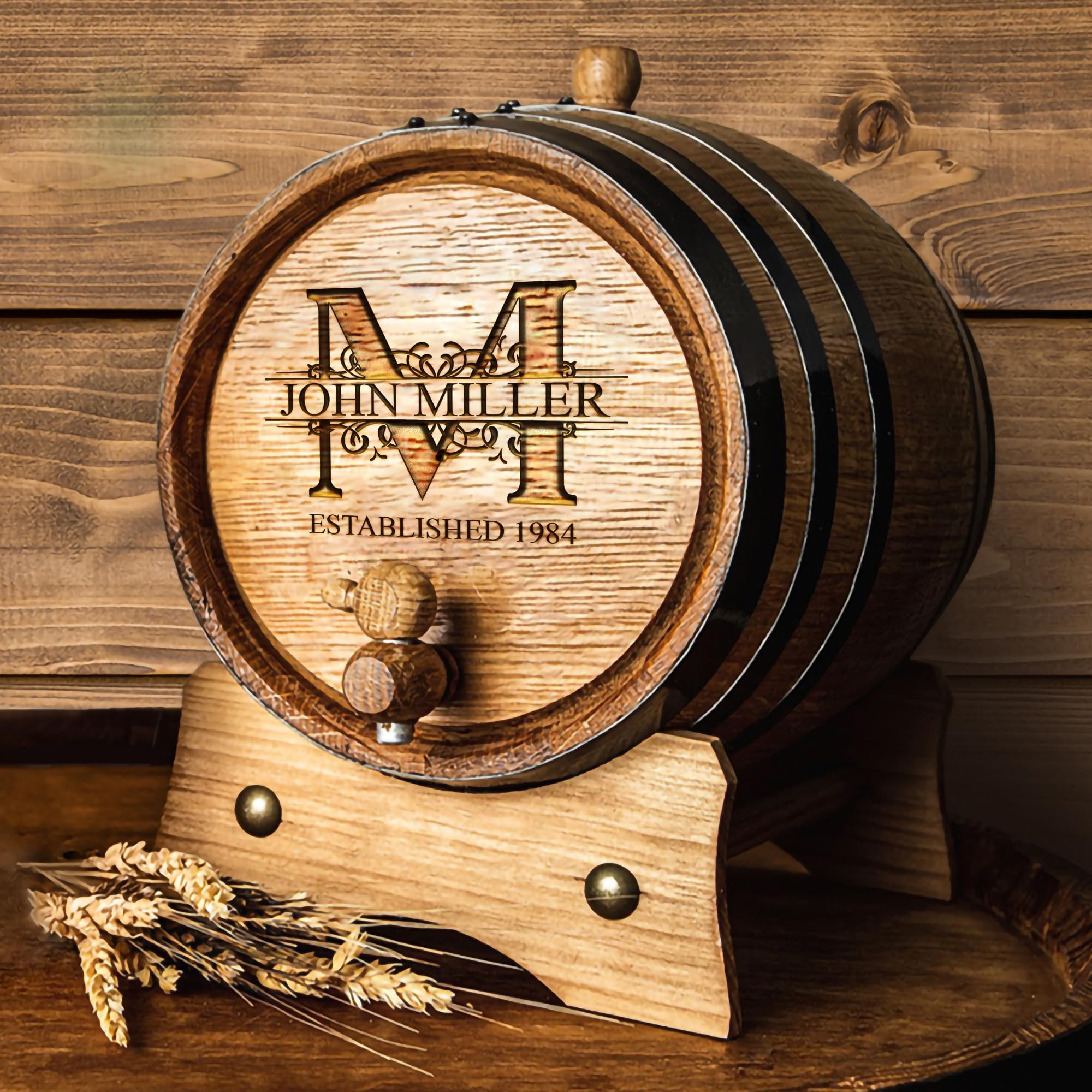 Personalized Mini Oak Aging Barrel Kit for Whiskey, Wine & Bourbon - Custom Engraved Small Oak Barrel for Home Brewing, Distilling & Wine Making - Perfect Bourbon Barrel Gift for Men - Great for Home Bars, Man Caves & Whiskey Enthusiasts