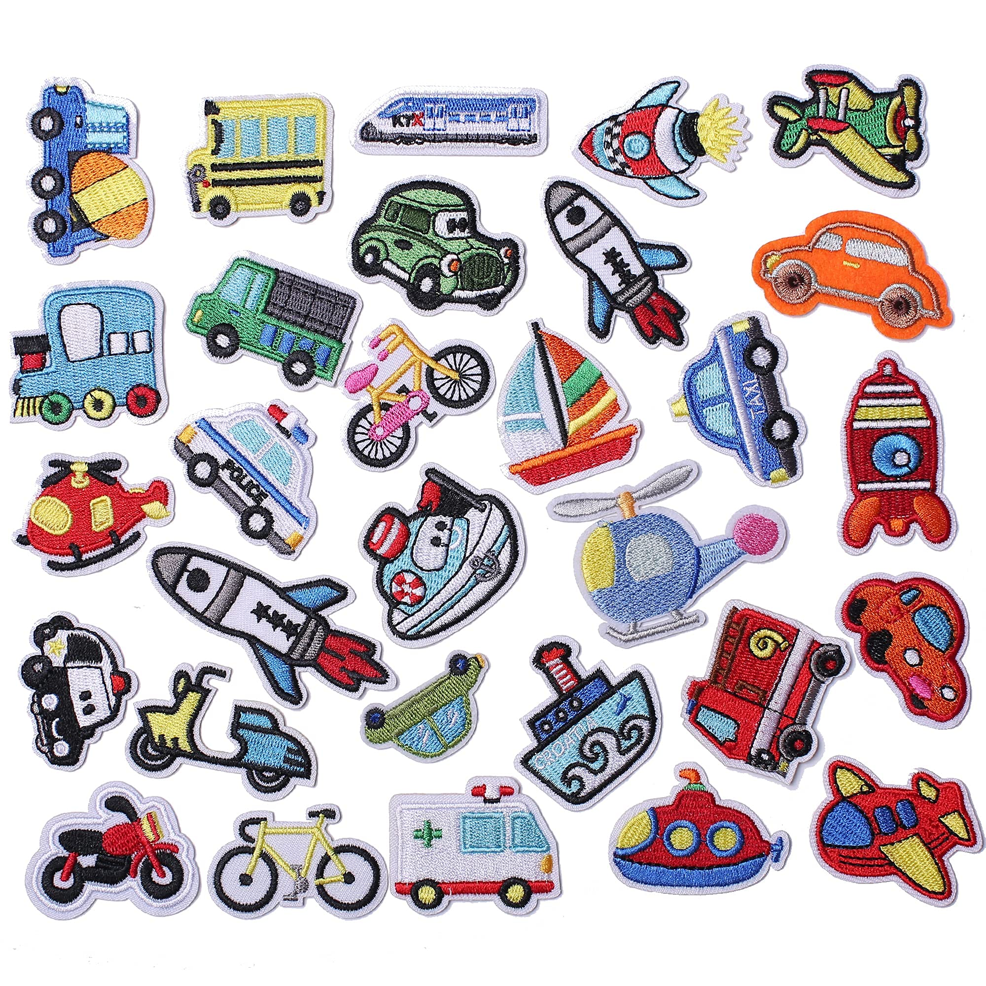 AXEN Embroidered Iron-On Patches for Cars, Jackets, Hats & Backpacks - 30-Piece DIY Decorative Applique Set for Traffic-Themed Clothing & Accessories | Perfect for Customizing Denim Jeans, Caps & Bags