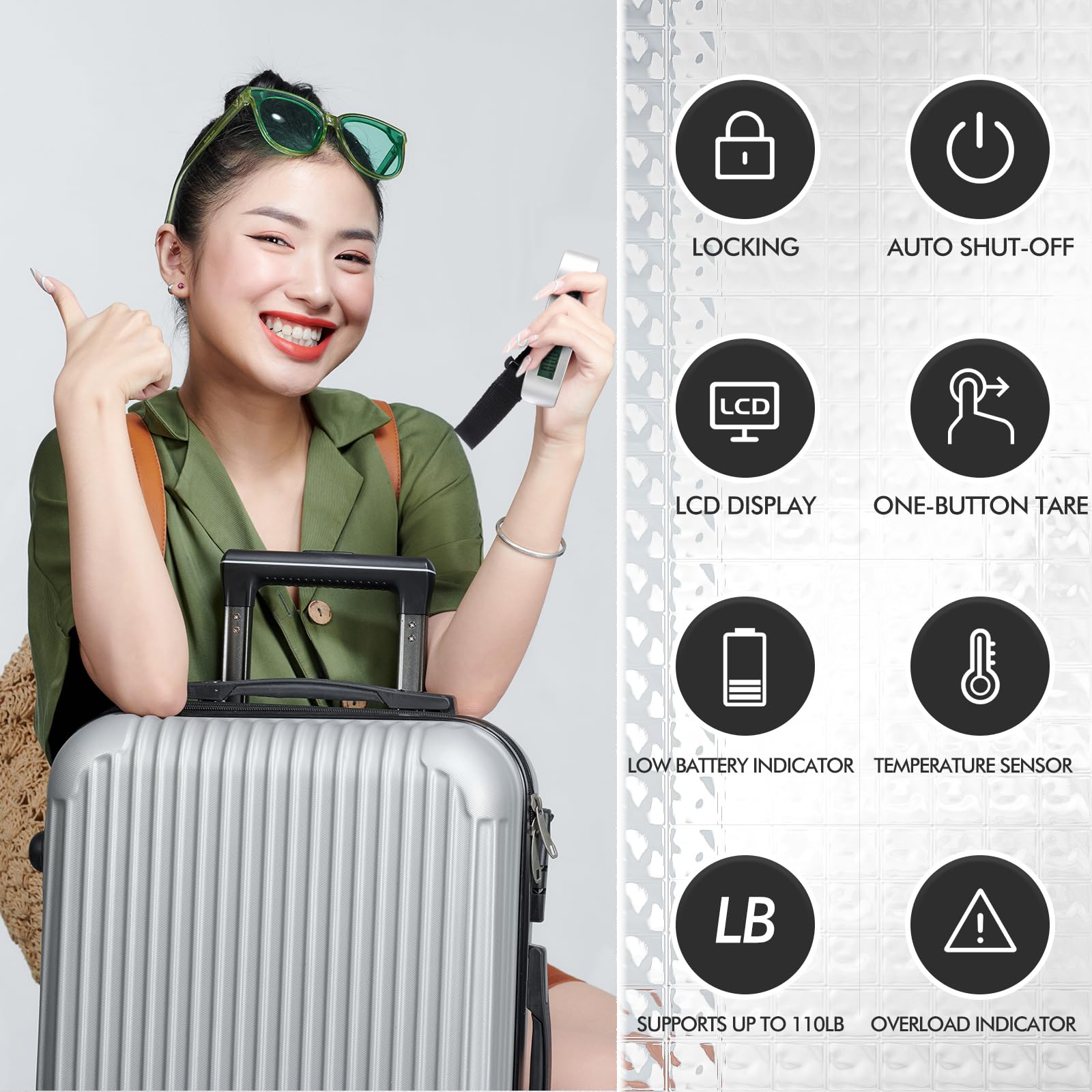 Nuenen 6-Piece Portable Digital Luggage Scale Set - 110LB/50KG Capacity Handheld Suitcase Weight Scale with Battery - Perfect for Air Travel, Cruise Vacations & Shipping Packages