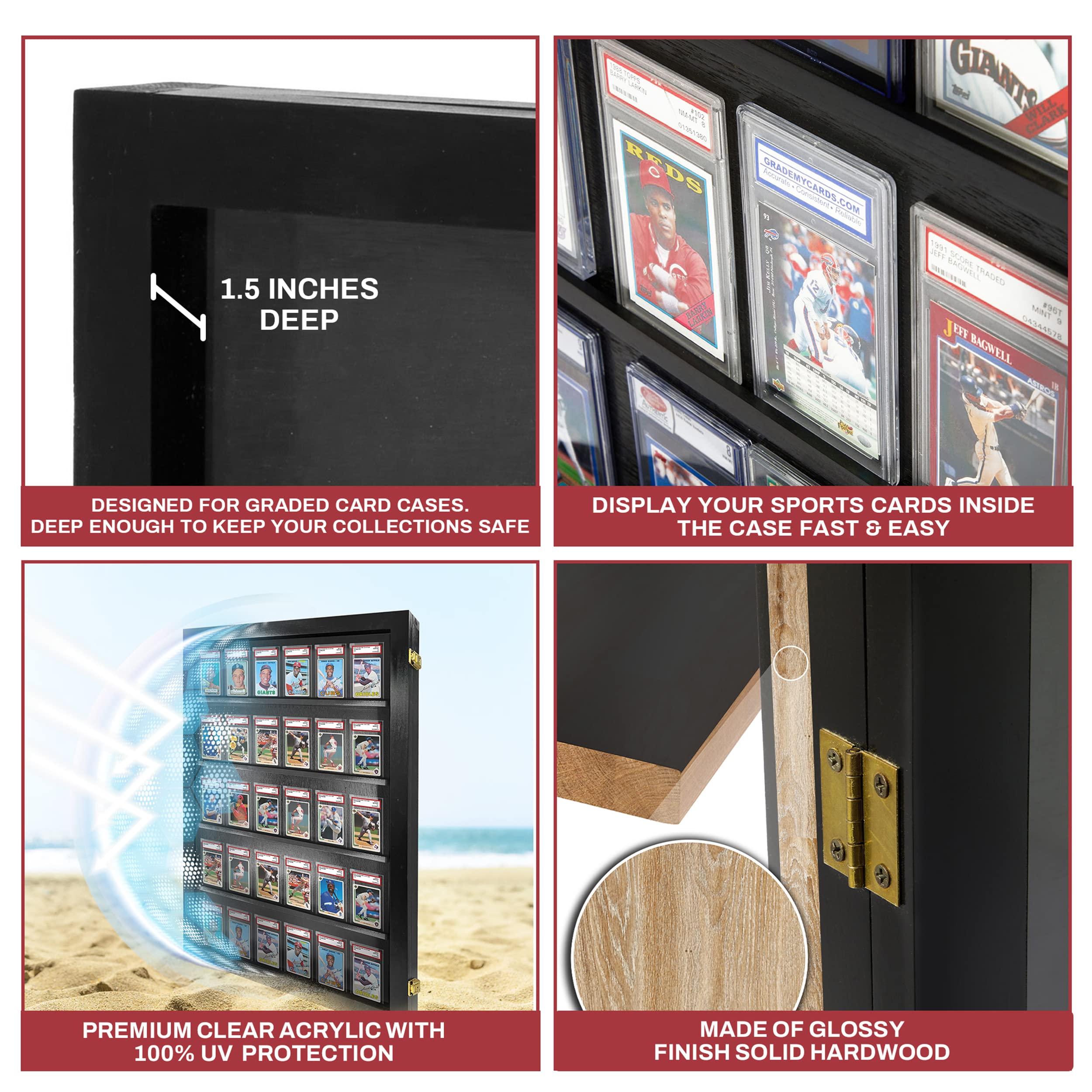 35 Graded Baseball Card Display Case - Lockable Sports Card Frame with UV Protection for PSA Graded Cards - Perfect for Pokemon, Football & Basketball Card Collections - Ideal for Home Display, Office Decor & Collector Showcases