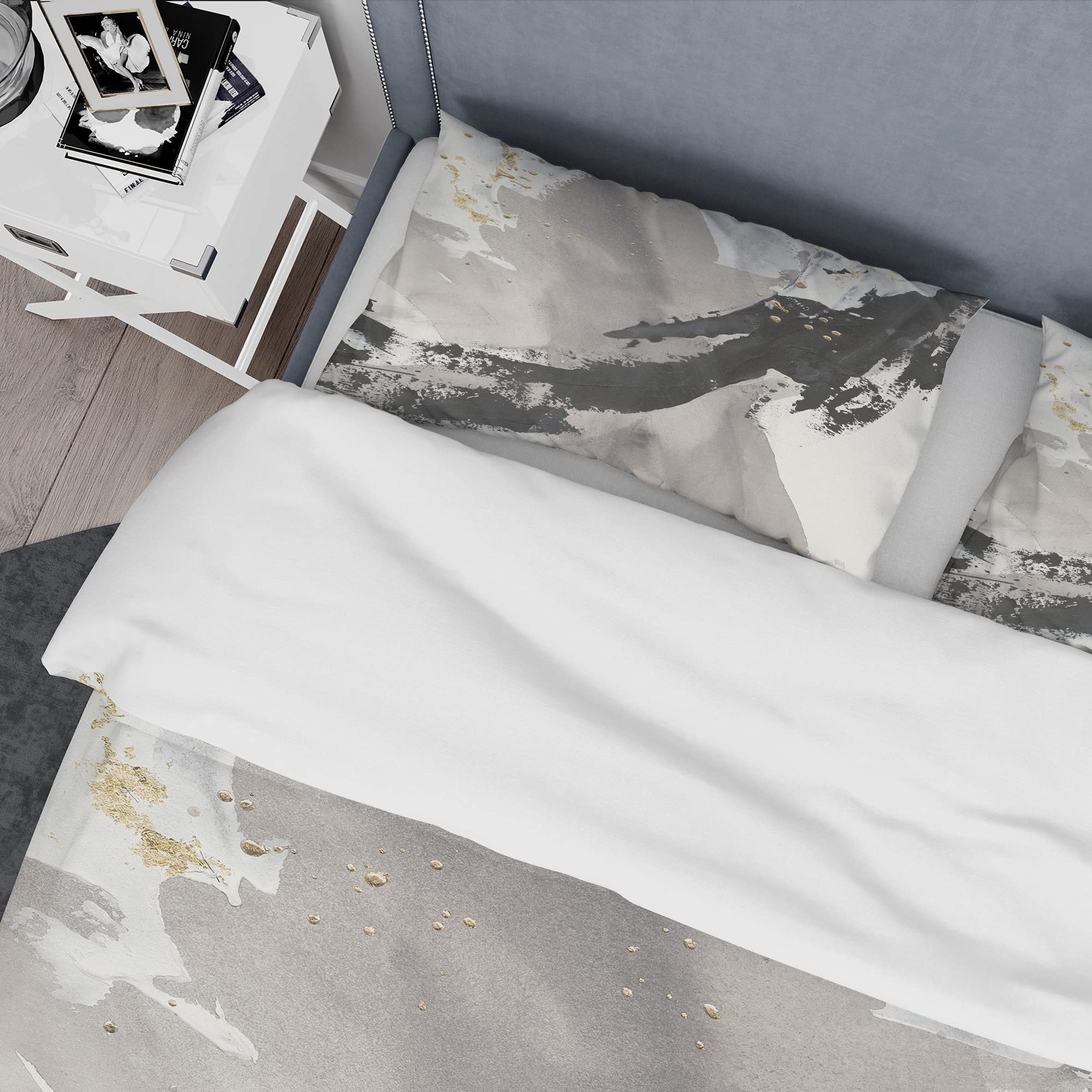 Glam Painted Arcs III Modern & Contemporary Queen Duvet Cover Set - 3 Piece Abstract Bedding in Black | All Season Luxury Bedroom Decor for Master & Guest Rooms