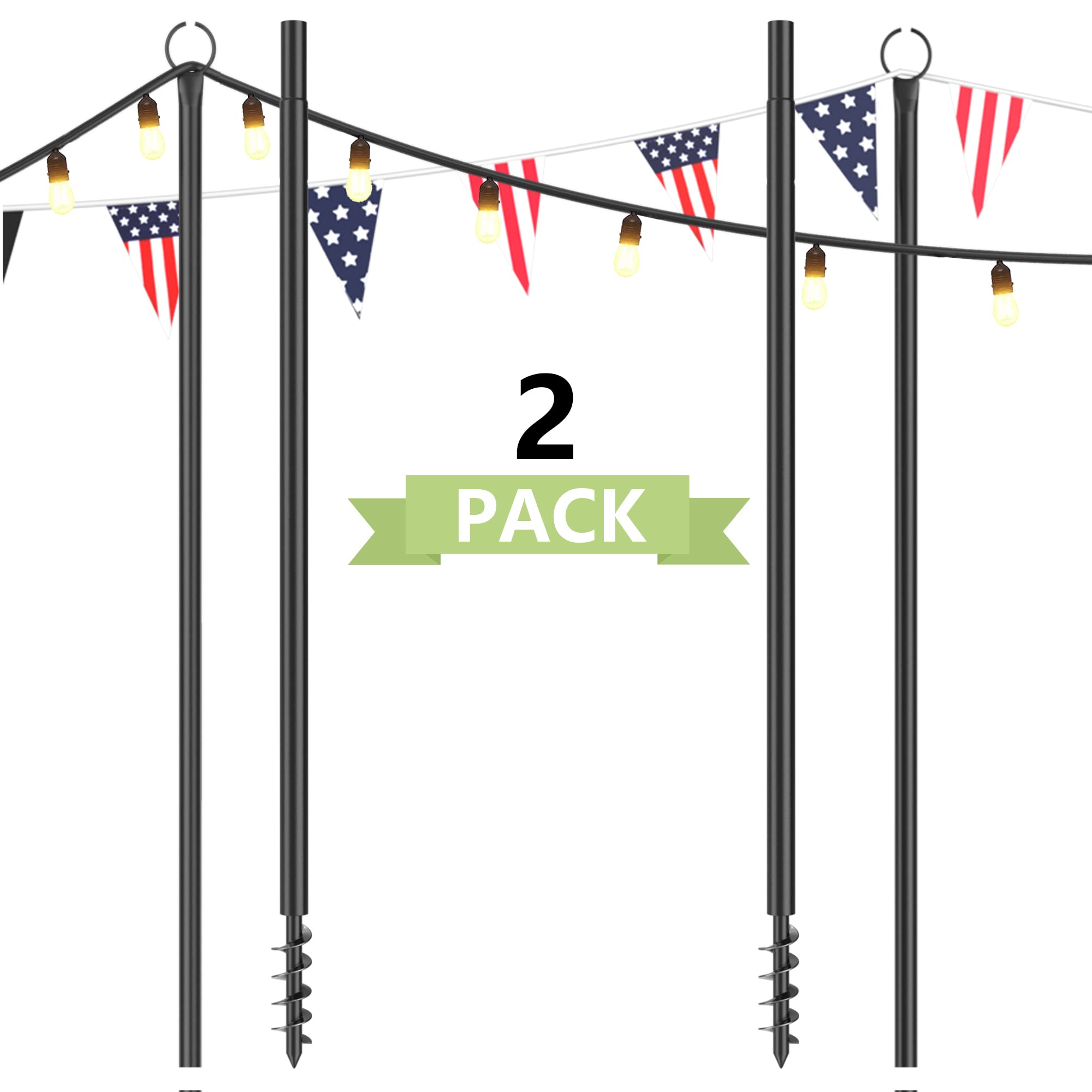 2 Pack 10.5 Ft Outdoor String Light Poles - Heavy Duty Metal Hanging Light Stands for Backyard, Patio, Bistro, Party & Wedding Decor | Weather-Resistant for Permanent Outdoor Use
