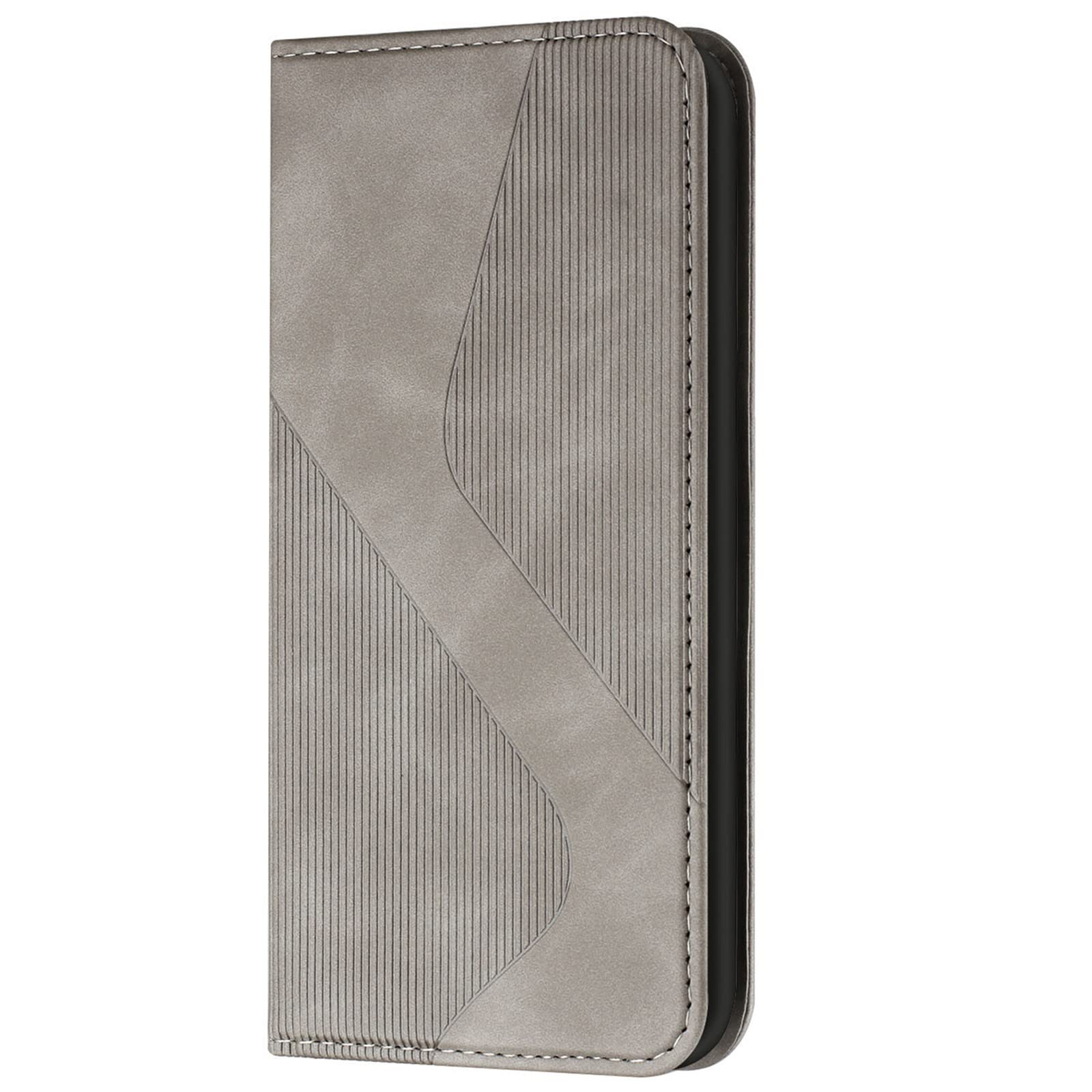 Premium PU Leather Wallet Case for Samsung Galaxy A10 - Slim Stripe Design with Card Slots & Kickstand | Shockproof Protective Cover for Everyday Use, Travel & Business (Grey)