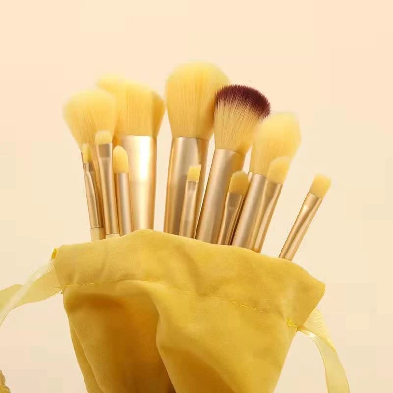 Premium 13-Piece Synthetic Makeup Brush Set - Foundation, Blending & Concealer Brushes with Pouch (Yellow) | Perfect for Professional Makeup Artists & Beginners | Ideal for Daily Makeup, Contouring & Full Face Application