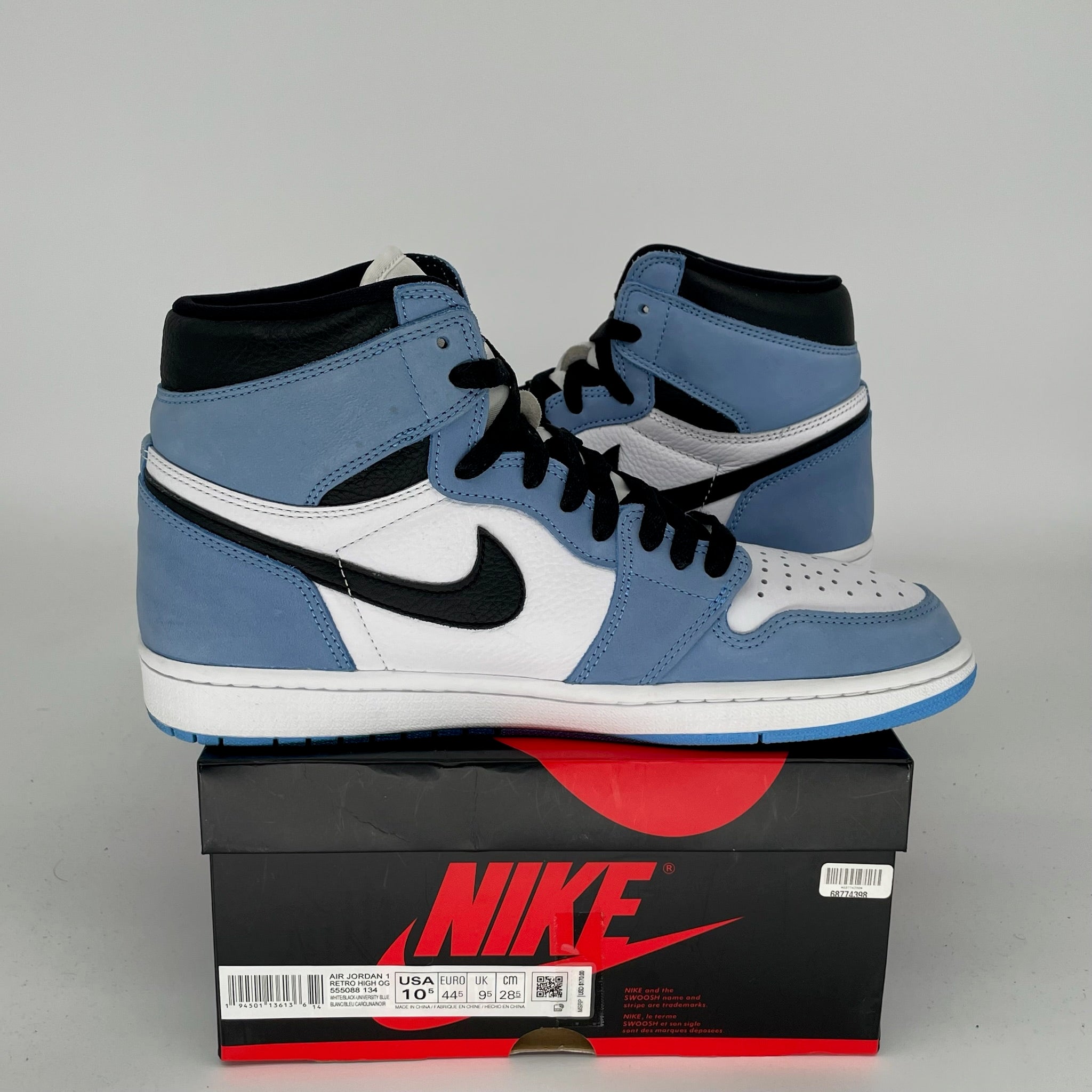 AIR JORDAN 1 UNIVERSITY BLUE MEN'S SNEAKERS SIZE 10.5 (555088-134) - Authentic Retro Basketball Shoes for Casual Wear & Street Style