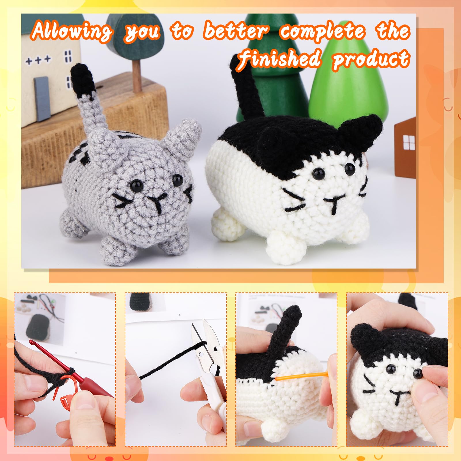 Mayboos Beginner Crochet Kit - DIY Animal Crochet Starter Set with Step-by-Step Video Tutorials | Complete Craft Supplies for Adults & Kids | Perfect for Relaxation, Gift Giving & Home Decor (Black & White Cat)