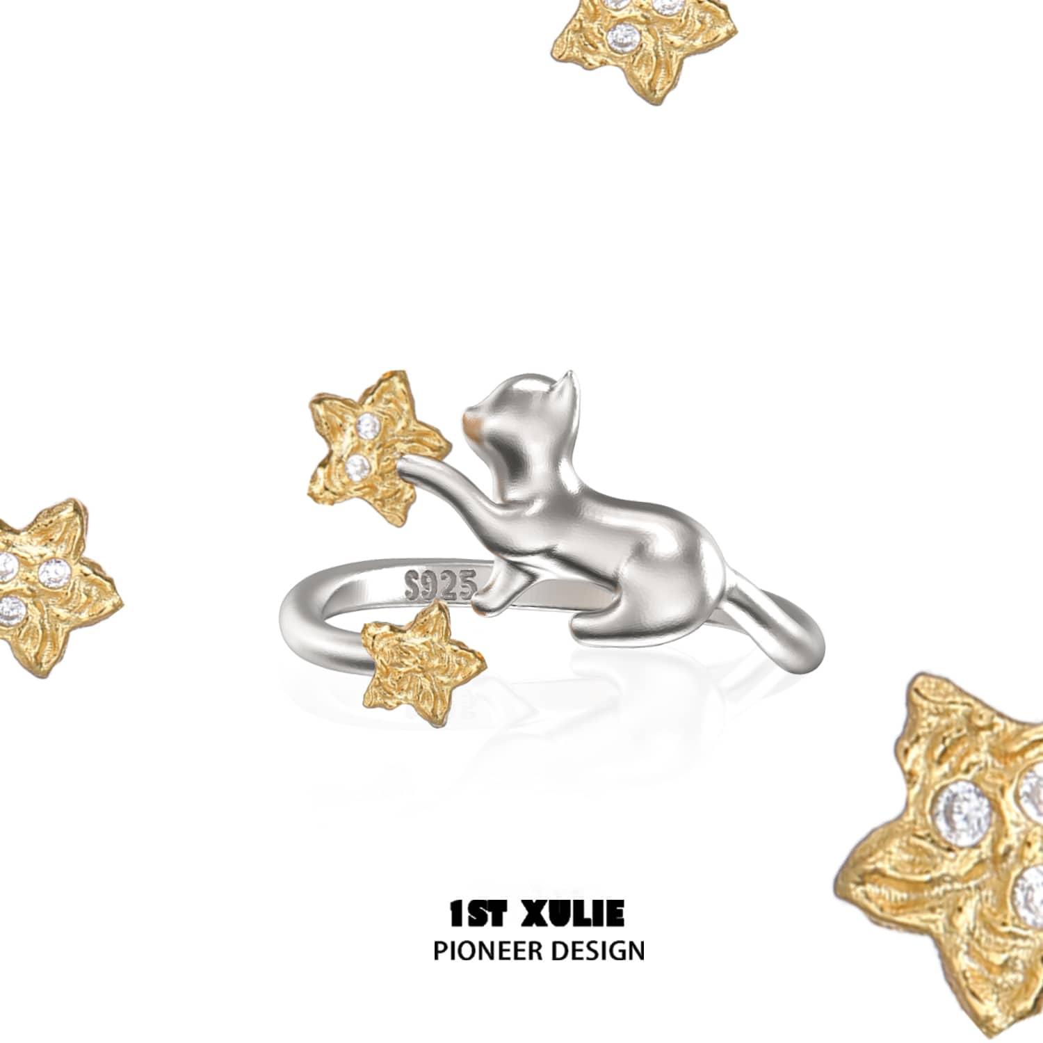 CAT'S GAZE Sterling Silver Cat Rings for Women - Elegant Feline Jewelry Gift for Cat Lovers, Perfect for Everyday Wear & Special Occasions