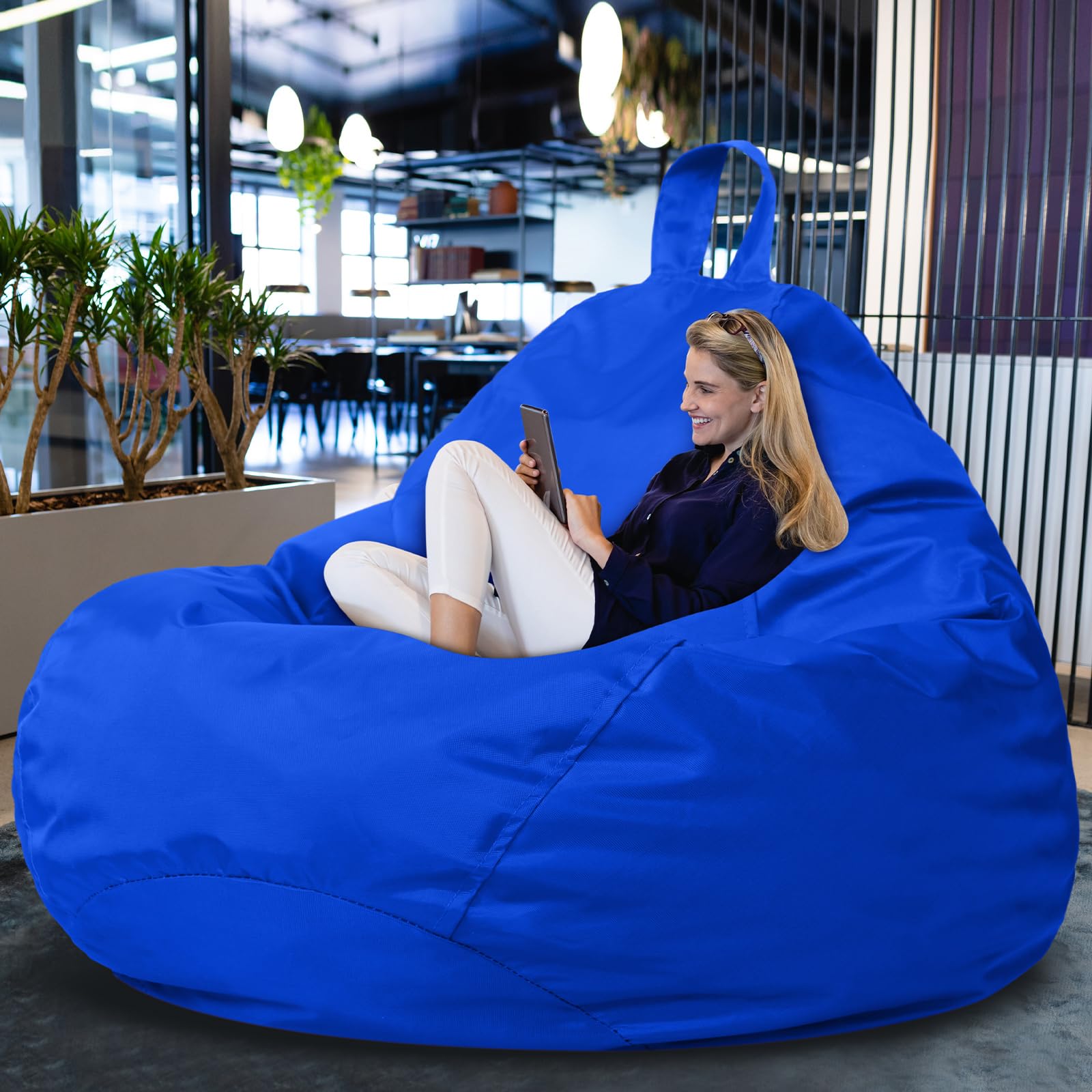 Meonum Stuffed Animal Storage Bean Bag Chair Cover - Washable & Stuffable Zippered Organizer for Plush Toys, Memory Foam (Dark Blue, 61.4