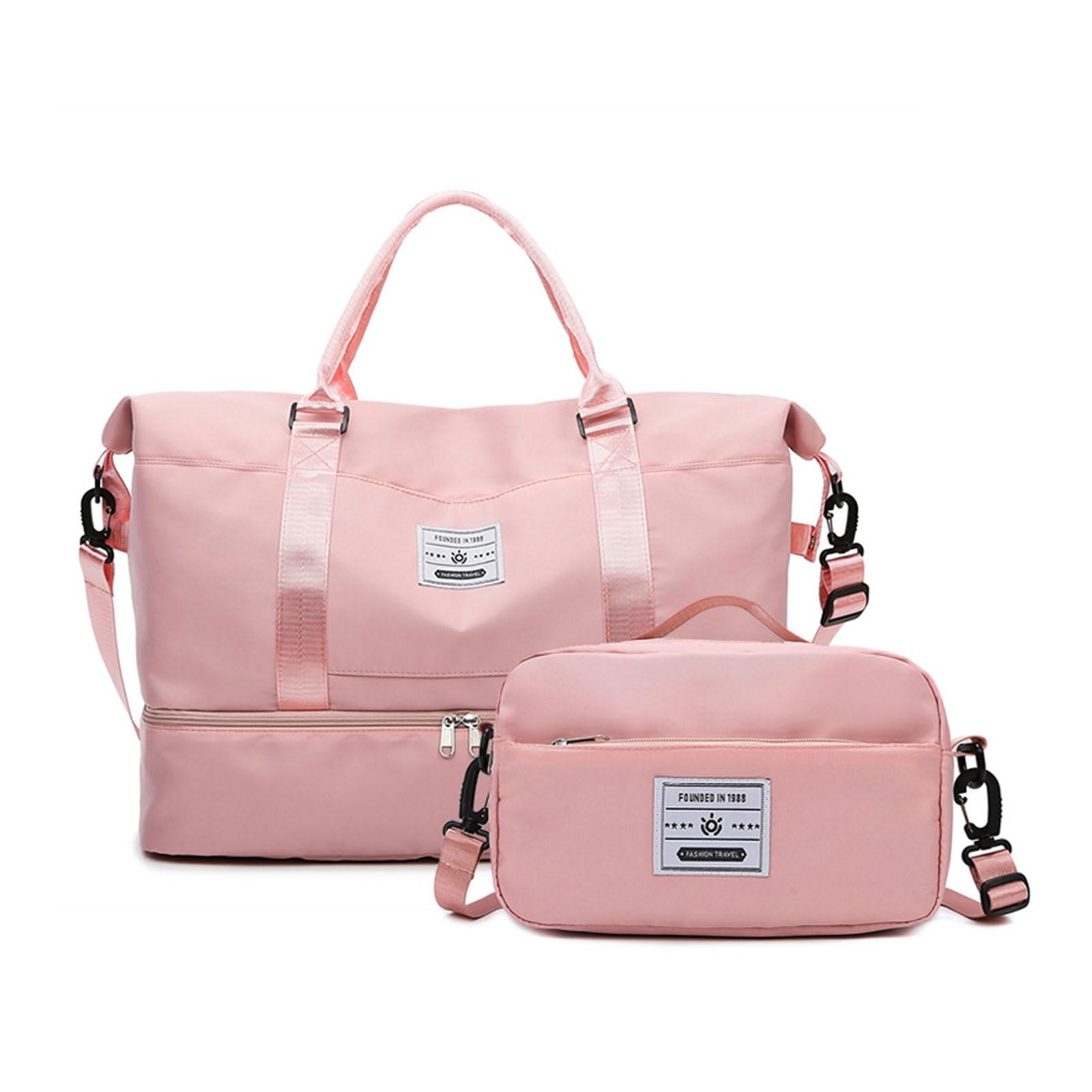 **Valleycomfy Large Travel Duffel Bag with Shoes Compartment & Toiletry Bag - Pink Weekender Overnight Bag for Gym, Beach, Camping & Business Trips**