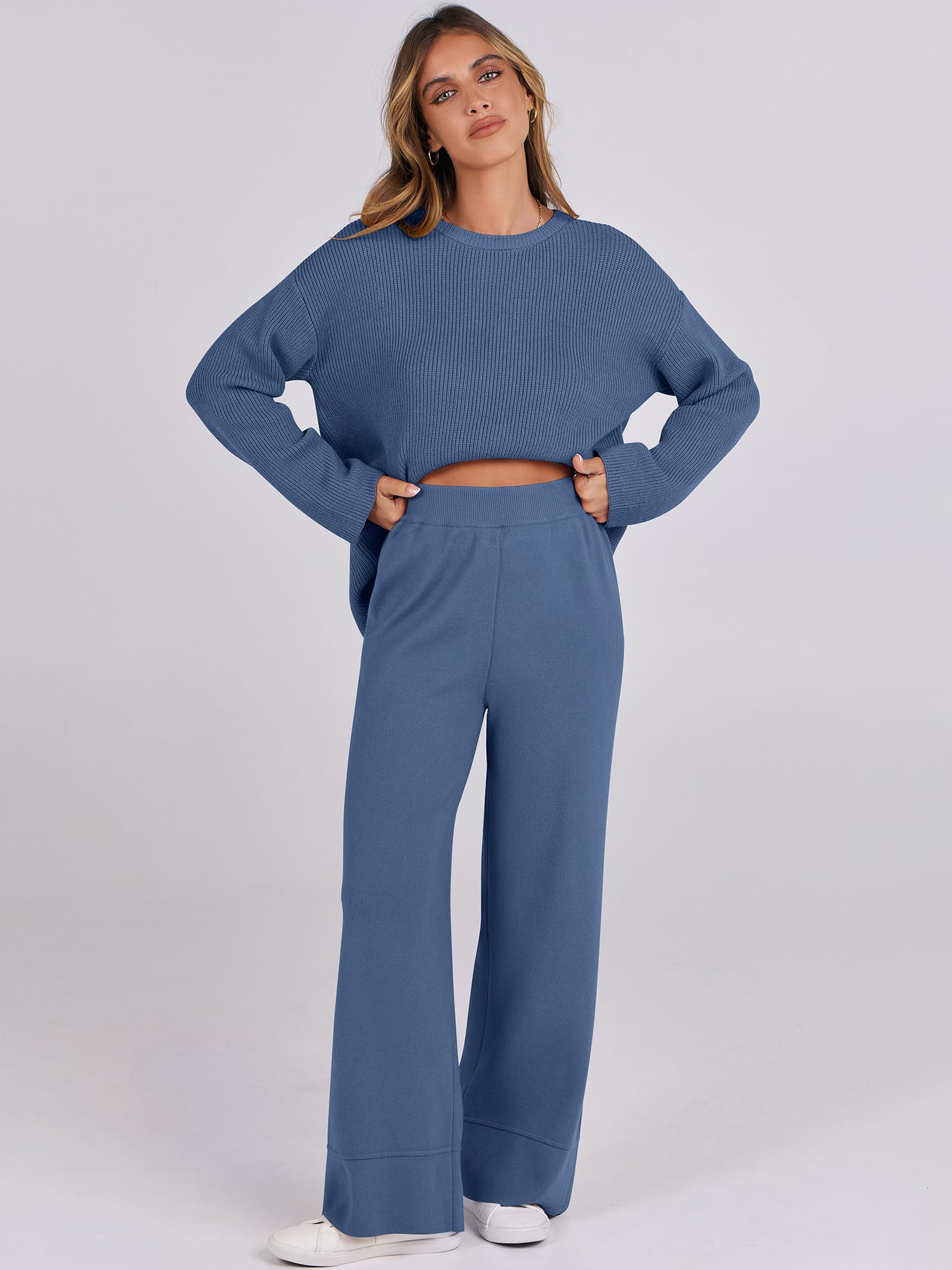 ANRABESS Women's Two Piece Outfits - Cozy Sweater & Wide Leg Lounge Set | Casual Pullover Matching Sets for Fall 2024 | Perfect for Home, Office & Weekend Outings