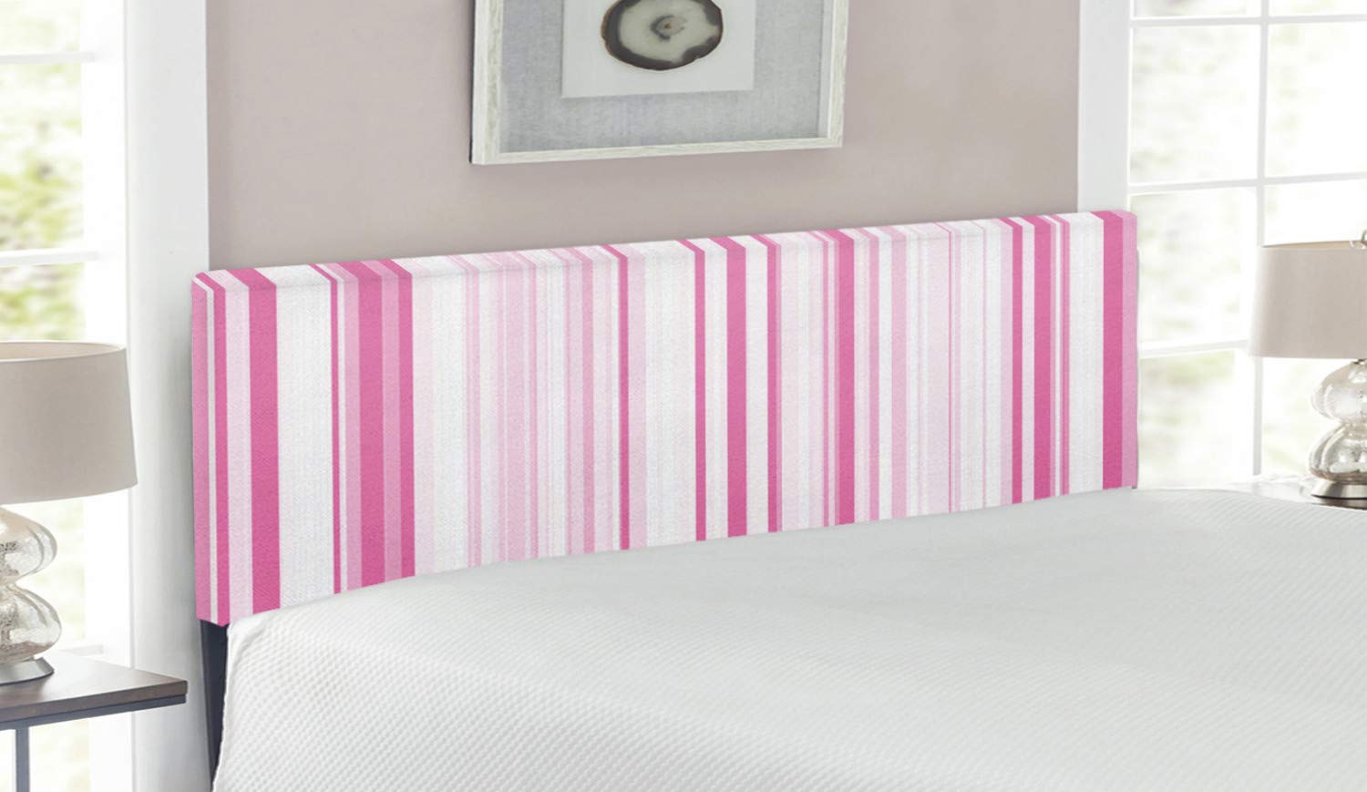 Ambesonne Queen Size Upholstered Headboard - Pale Pink Vertical Striped Abstract Design with Memory Foam, Decorative Metal Bed Frame Headboard for Modern Bedrooms | Perfect for Master Bedroom, Guest Room & Dorm Decor